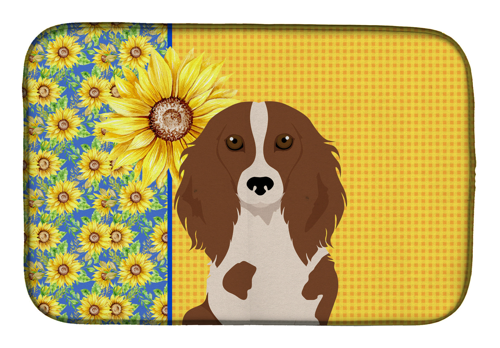 Summer Sunflowers Longhair Red Pedbald Dachshund Dish Drying Mat Absorbent Dish Drying Mat Pad for Kitchen Counter Dish Drainer Mat for Countertop, 14 x 21", Multicolor