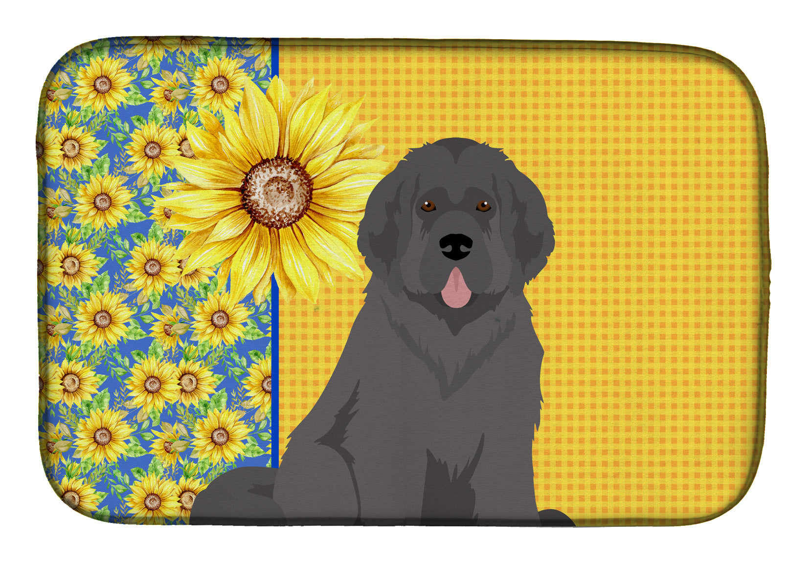 Summer Sunflowers Grey Newfoundland Dish Drying Mat Absorbent Dish Drying Mat Pad for Kitchen Counter Dish Drainer Mat for Countertop, 14 x 21", Multicolor