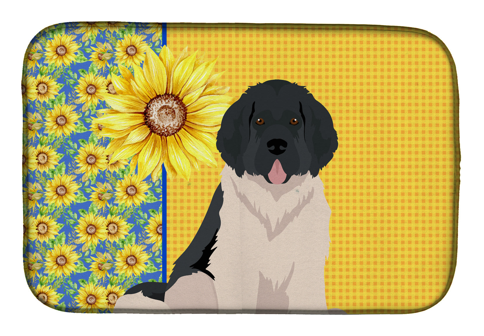 Summer Sunflowers Landseer Newfoundland Dish Drying Mat Absorbent Dish Drying Mat Pad for Kitchen Counter Dish Drainer Mat for Countertop, 14 x 21", Multicolor