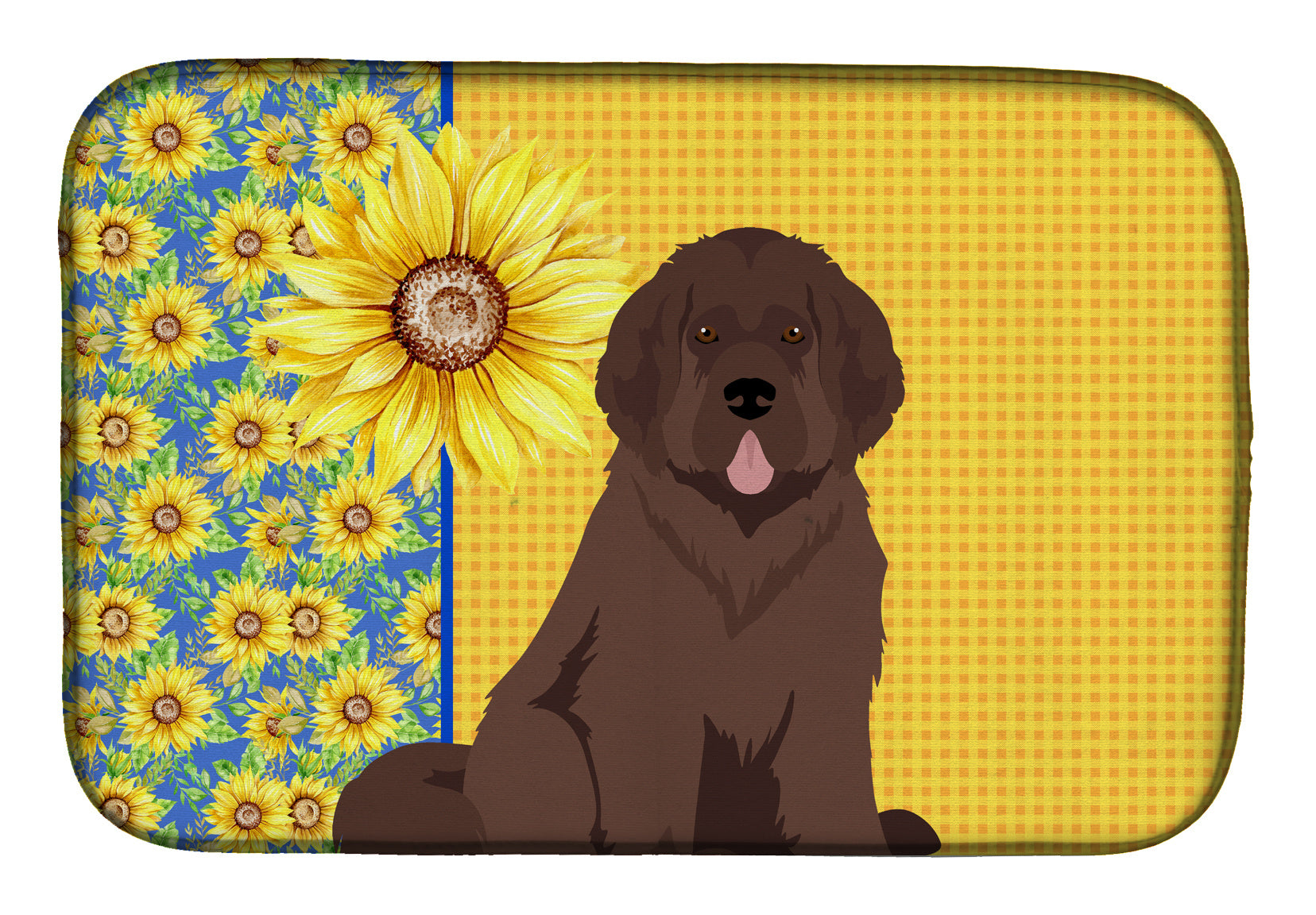 Summer Sunflowers Brown Newfoundland Dish Drying Mat Absorbent Dish Drying Mat Pad for Kitchen Counter Dish Drainer Mat for Countertop, 14 x 21", Multicolor