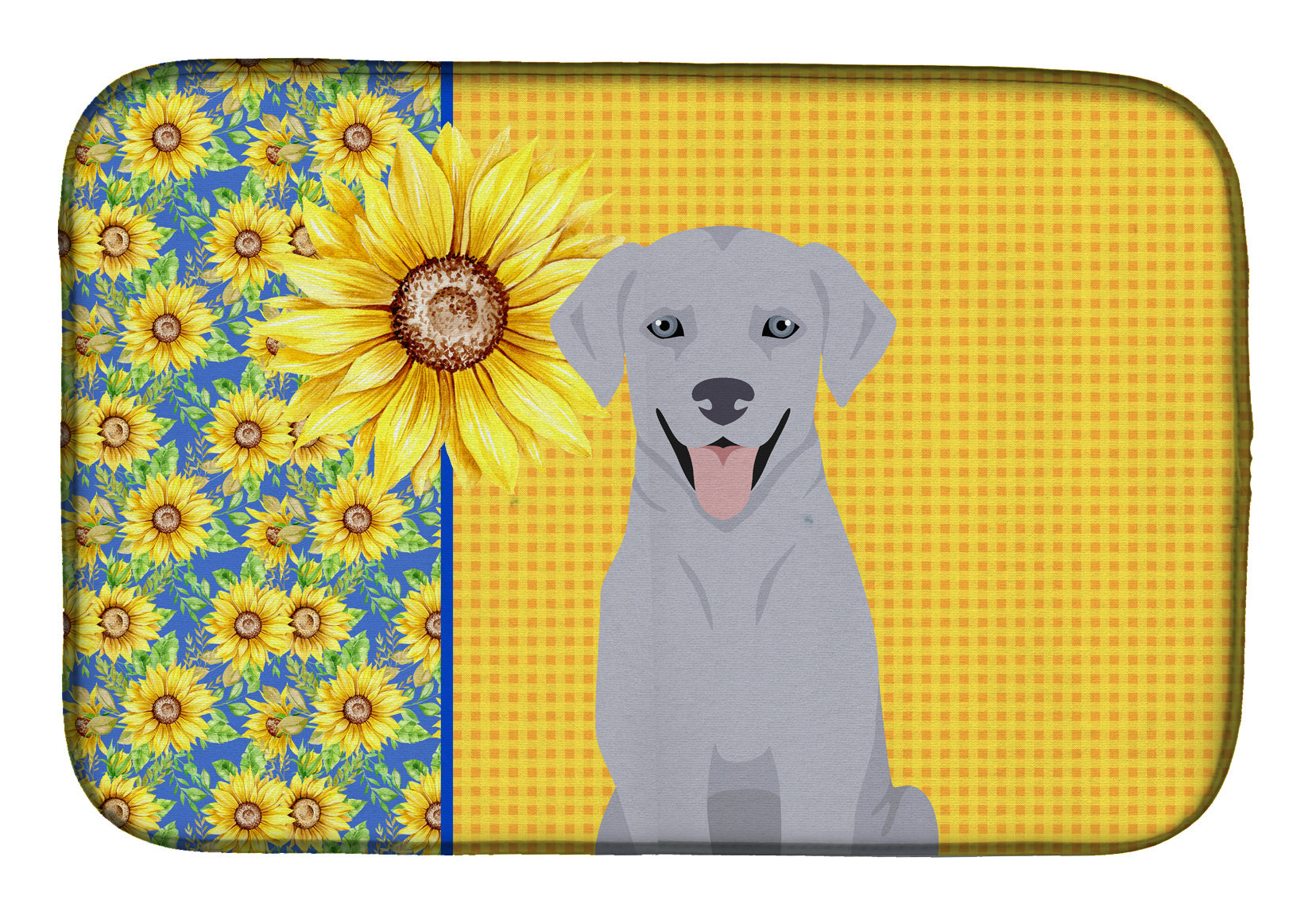 Summer Sunflowers Silver Labrador Retriever Dish Drying Mat Absorbent Dish Drying Mat Pad for Kitchen Counter Dish Drainer Mat for Countertop, 14 x 21", Multicolor