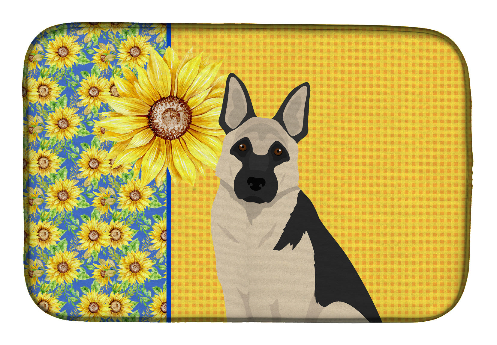 Summer Sunflowers Black and Silver German Shepherd Dish Drying Mat Absorbent Dish Drying Mat Pad for Kitchen Counter Dish Drainer Mat for Countertop, 14 x 21", Multicolor