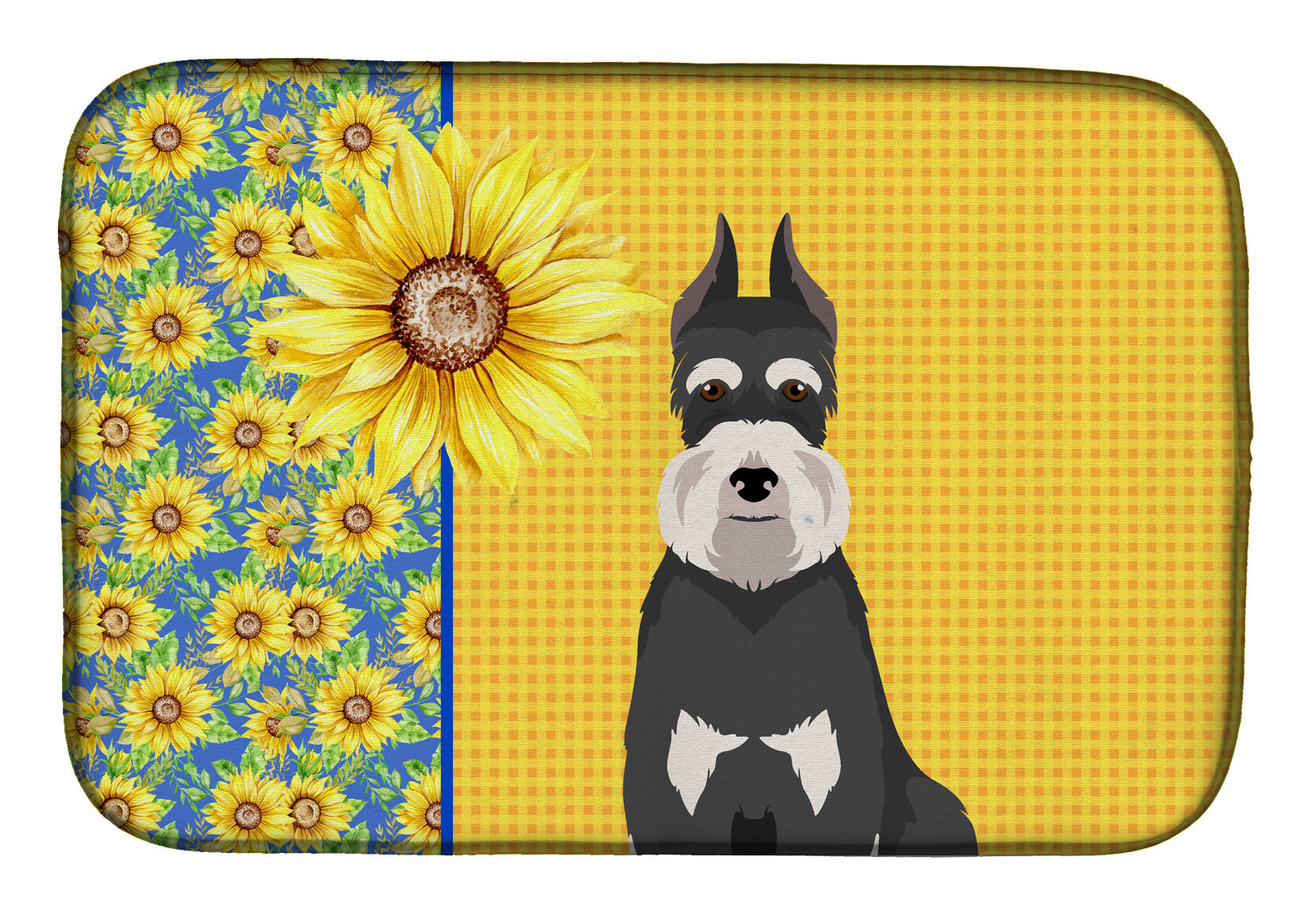 Summer Sunflowers Black and Silver Schnauzer Dish Drying Mat Absorbent Dish Drying Mat Pad for Kitchen Counter Dish Drainer Mat for Countertop, 14 x 21", Multicolor