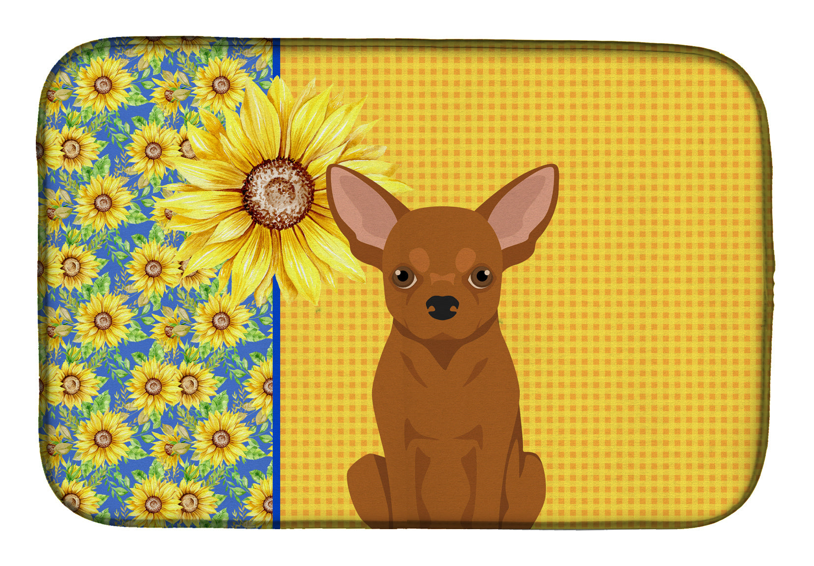 Summer Sunflowers Red Chihuahua Dish Drying Mat Absorbent Dish Drying Mat Pad for Kitchen Counter Dish Drainer Mat for Countertop, 14 x 21", Multicolor