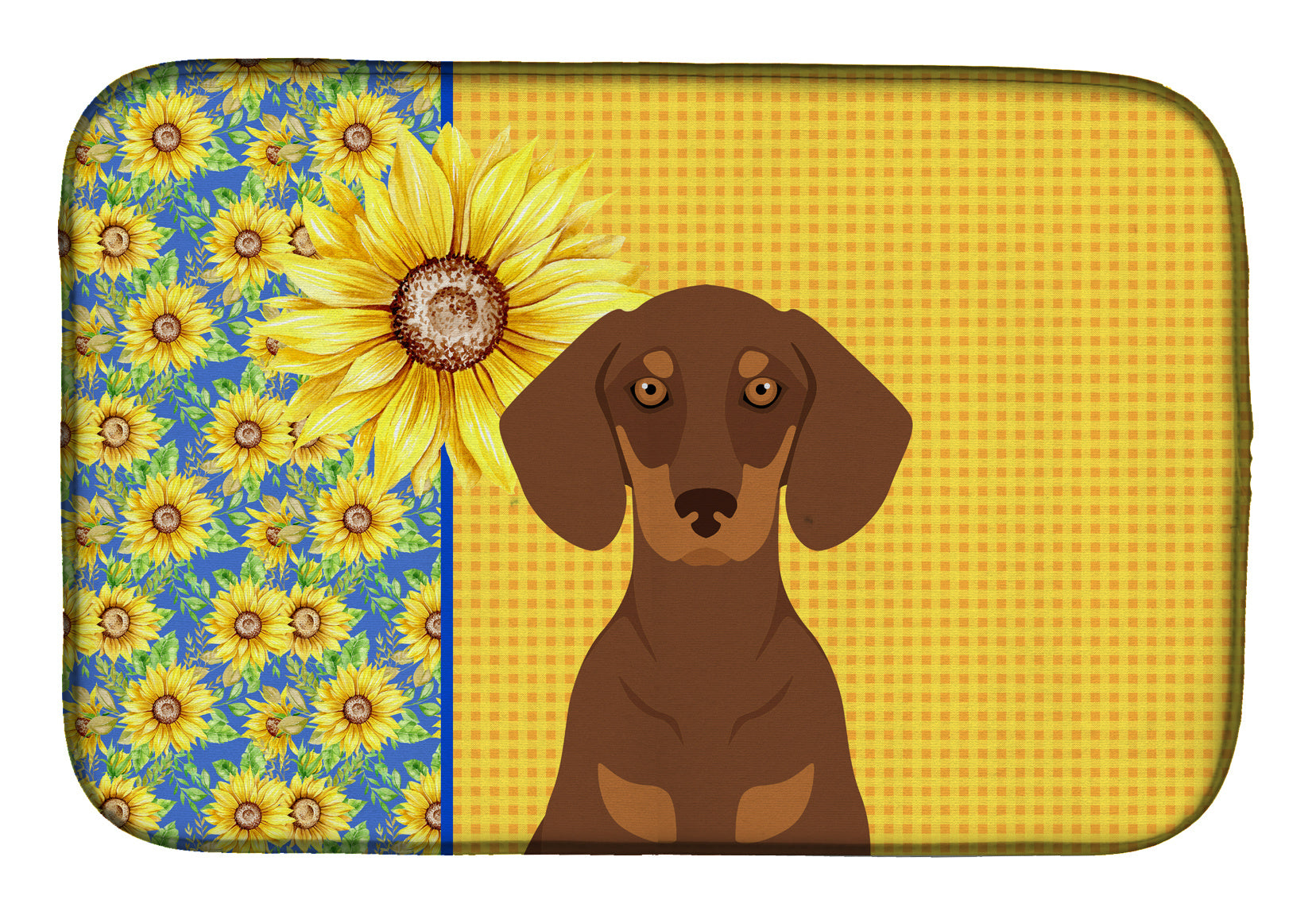 Summer Sunflowers Chocolate and Tan Dachshund Dish Drying Mat Absorbent Dish Drying Mat Pad for Kitchen Counter Dish Drainer Mat for Countertop, 14 x 21", Multicolor