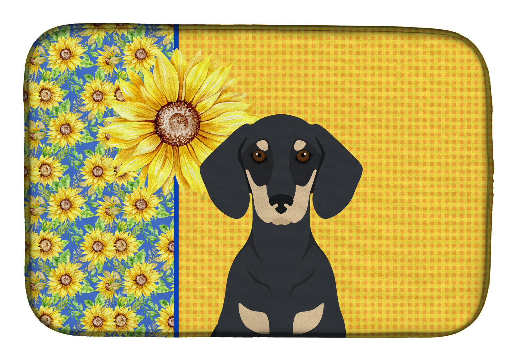 Summer Sunflowers Black and Cream Dachshund Dish Drying Mat Absorbent Dish Drying Mat Pad for Kitchen Counter Dish Drainer Mat for Countertop, 14 x 21", Multicolor