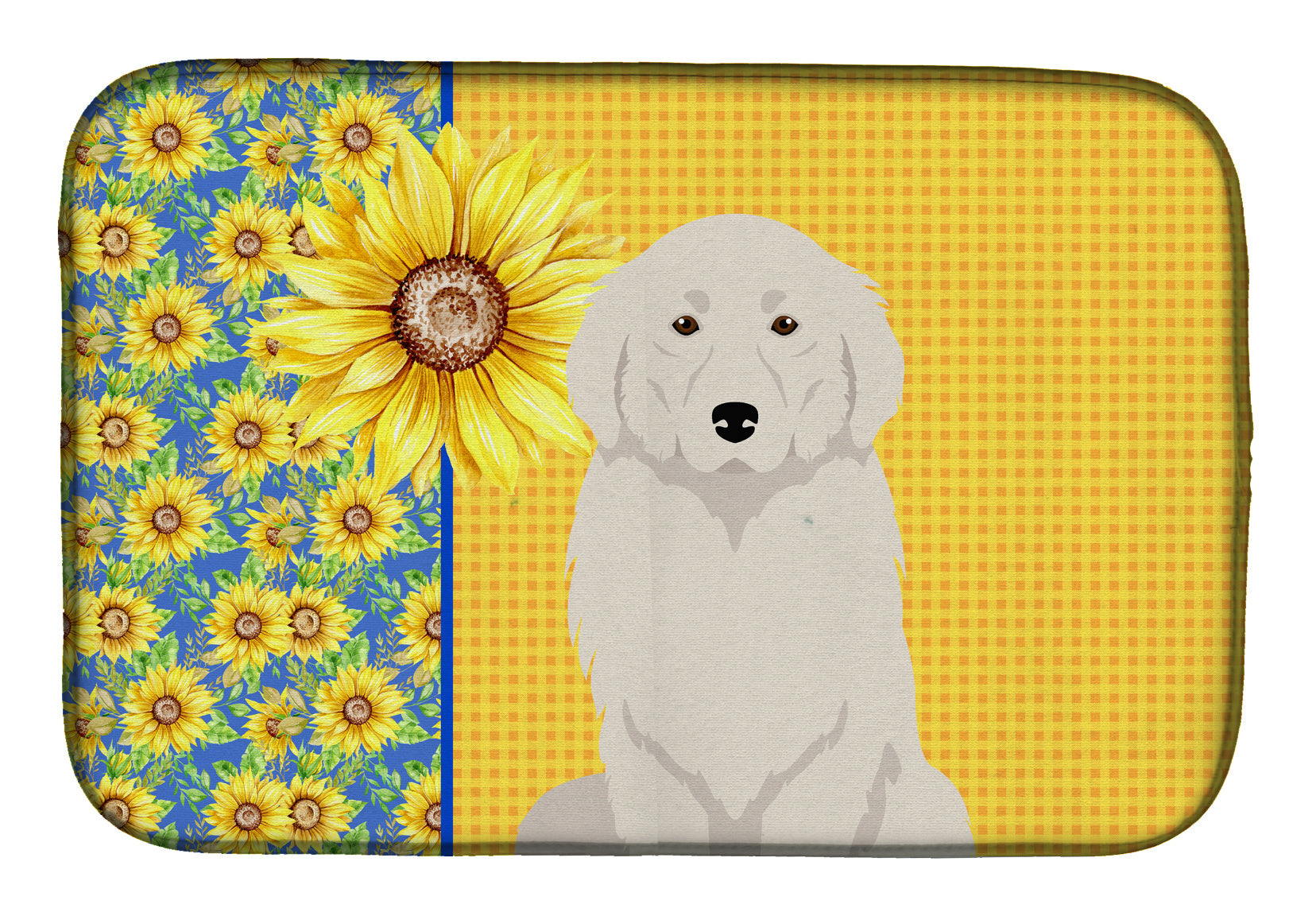 Summer Sunflowers Great Pyrenees Dish Drying Mat Absorbent Dish Drying Mat Pad for Kitchen Counter Dish Drainer Mat for Countertop, 14 x 21", Multicolor