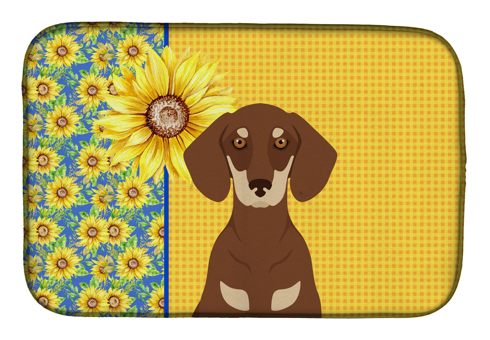 Summer Sunflowers Chocolate and Cream Dachshund Dish Drying Mat Absorbent Dish Drying Mat Pad for Kitchen Counter Dish Drainer Mat for Countertop, 14 x 21", Multicolor