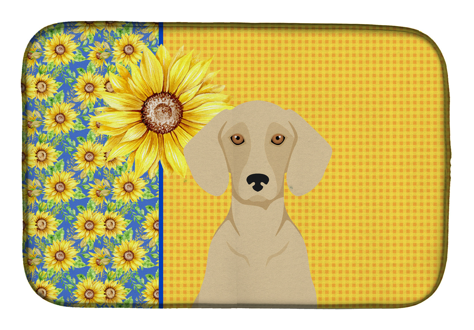 Summer Sunflowers Cream Dachshund Dish Drying Mat Absorbent Dish Drying Mat Pad for Kitchen Counter Dish Drainer Mat for Countertop, 14 x 21", Multicolor