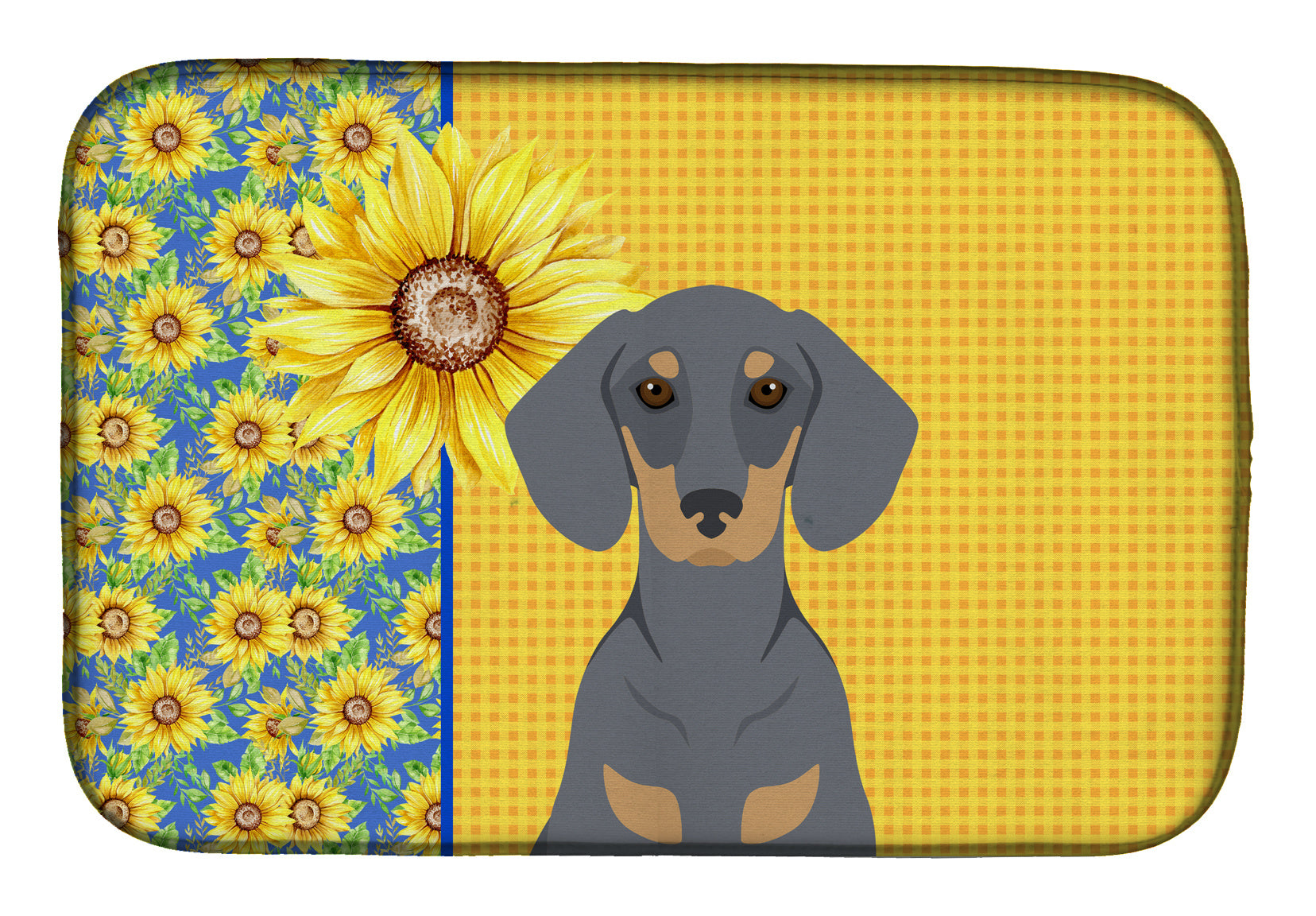 Summer Sunflowers Blue and Tan Dachshund Dish Drying Mat Absorbent Dish Drying Mat Pad for Kitchen Counter Dish Drainer Mat for Countertop, 14 x 21", Multicolor