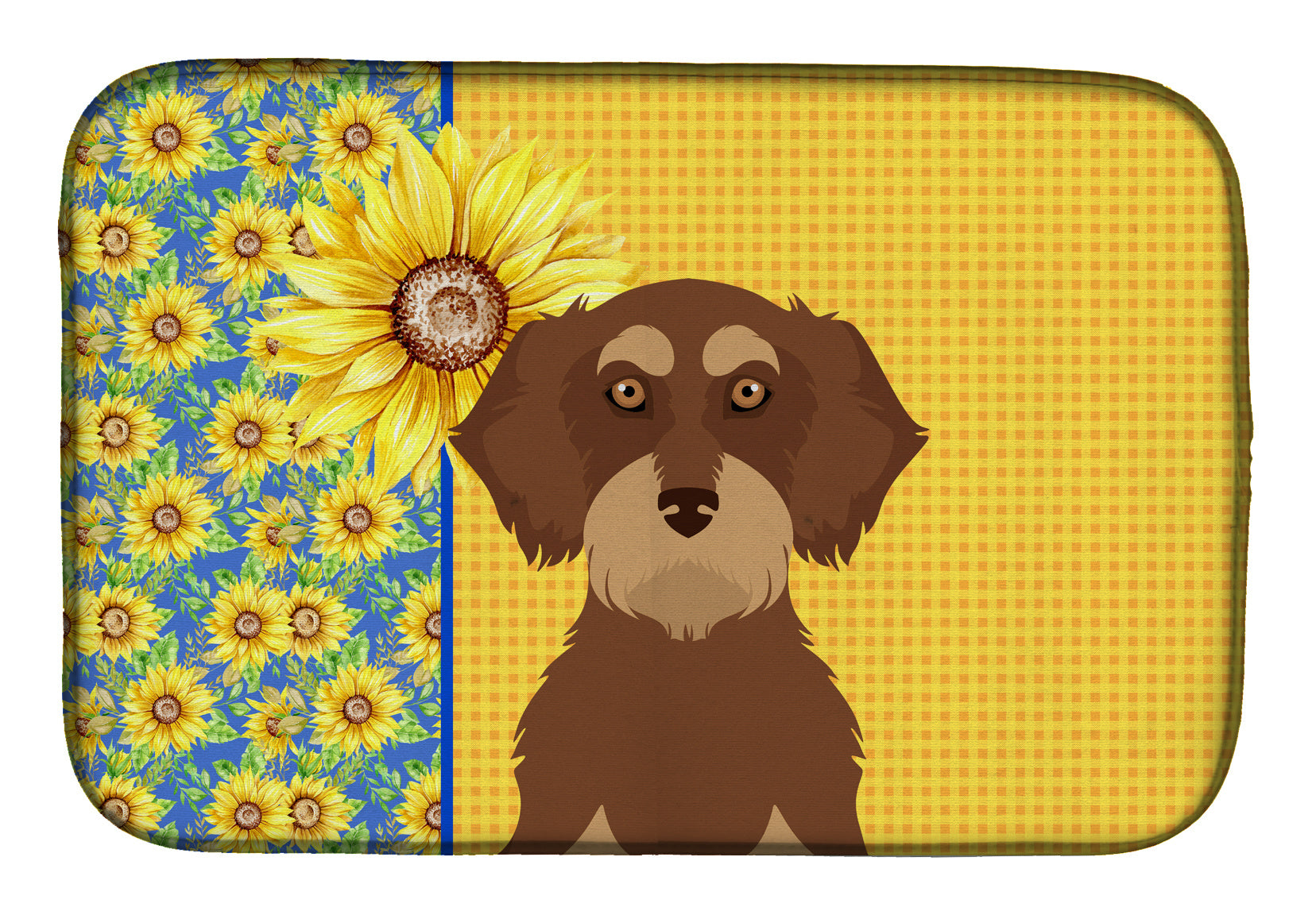 Summer Sunflowers Wirehair Red and Tan Dachshund Dish Drying Mat Absorbent Dish Drying Mat Pad for Kitchen Counter Dish Drainer Mat for Countertop, 14 x 21", Multicolor