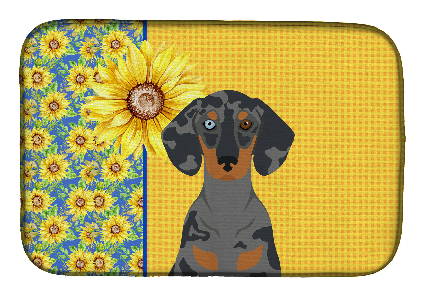 Summer Sunflowers Black Dapple Dachshund Dish Drying Mat Absorbent Dish Drying Mat Pad for Kitchen Counter Dish Drainer Mat for Countertop, 14 x 21", Multicolor