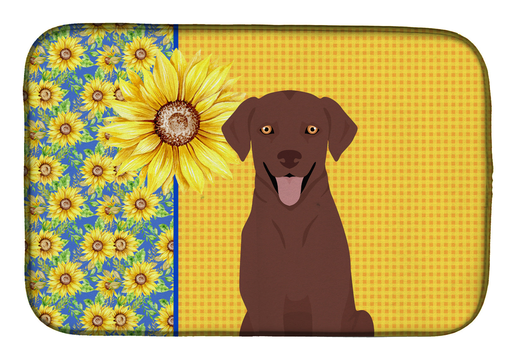 Summer Sunflowers Chocolate Labrador Retriever Dish Drying Mat Absorbent Dish Drying Mat Pad for Kitchen Counter Dish Drainer Mat for Countertop, 14 x 21", Multicolor