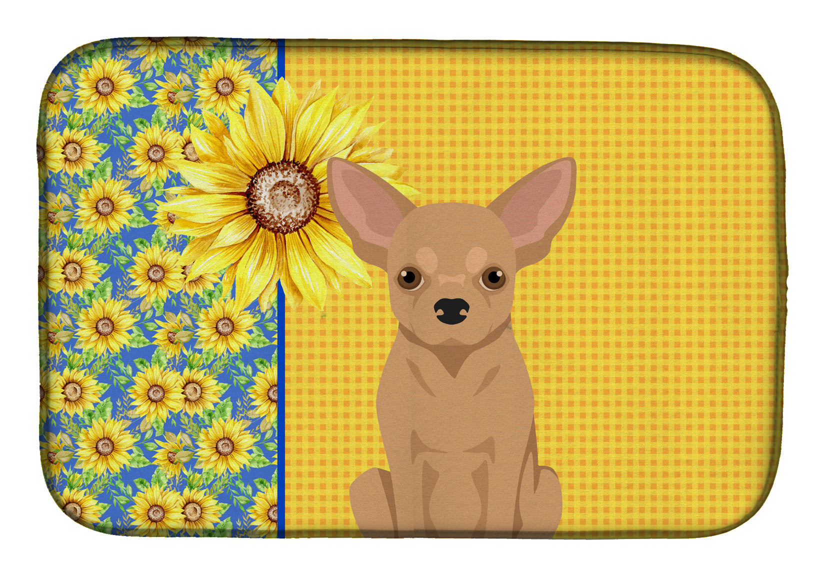 Summer Sunflowers Gold Chihuahua Dish Drying Mat Absorbent Dish Drying Mat Pad for Kitchen Counter Dish Drainer Mat for Countertop, 14 x 21", Multicolor