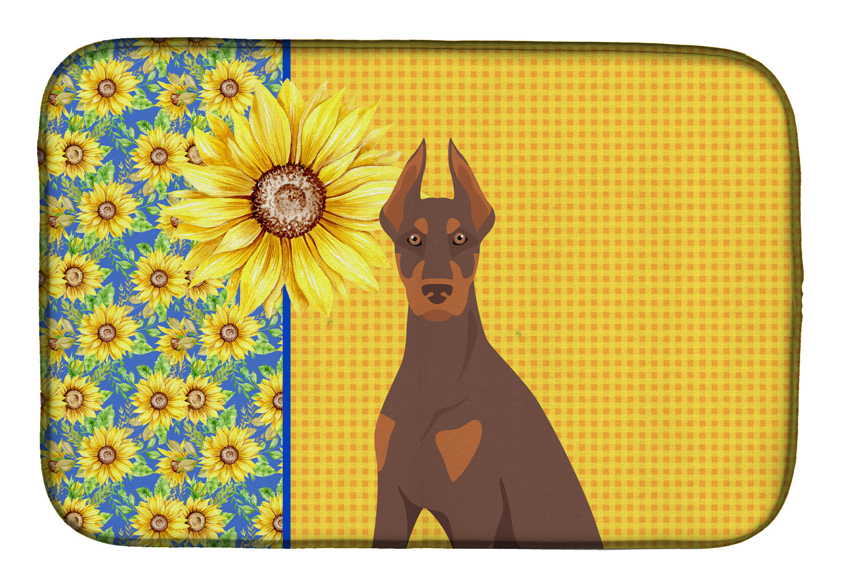 Summer Sunflowers Red and Tan Doberman Pinscher Dish Drying Mat Absorbent Dish Drying Mat Pad for Kitchen Counter Dish Drainer Mat for Countertop, 14 x 21", Multicolor