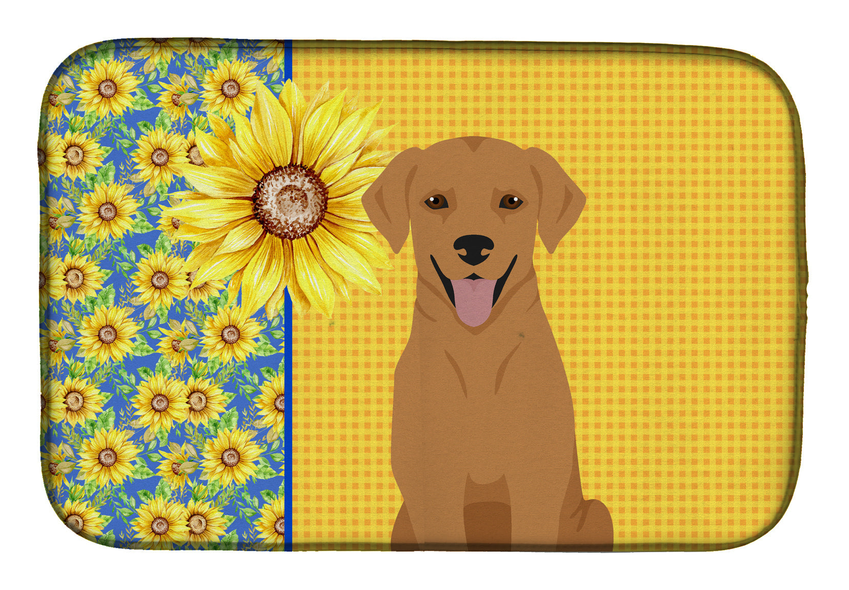 Summer Sunflowers Red Fox Labrador Retriever Dish Drying Mat Absorbent Dish Drying Mat Pad for Kitchen Counter Dish Drainer Mat for Countertop, 14 x 21", Multicolor