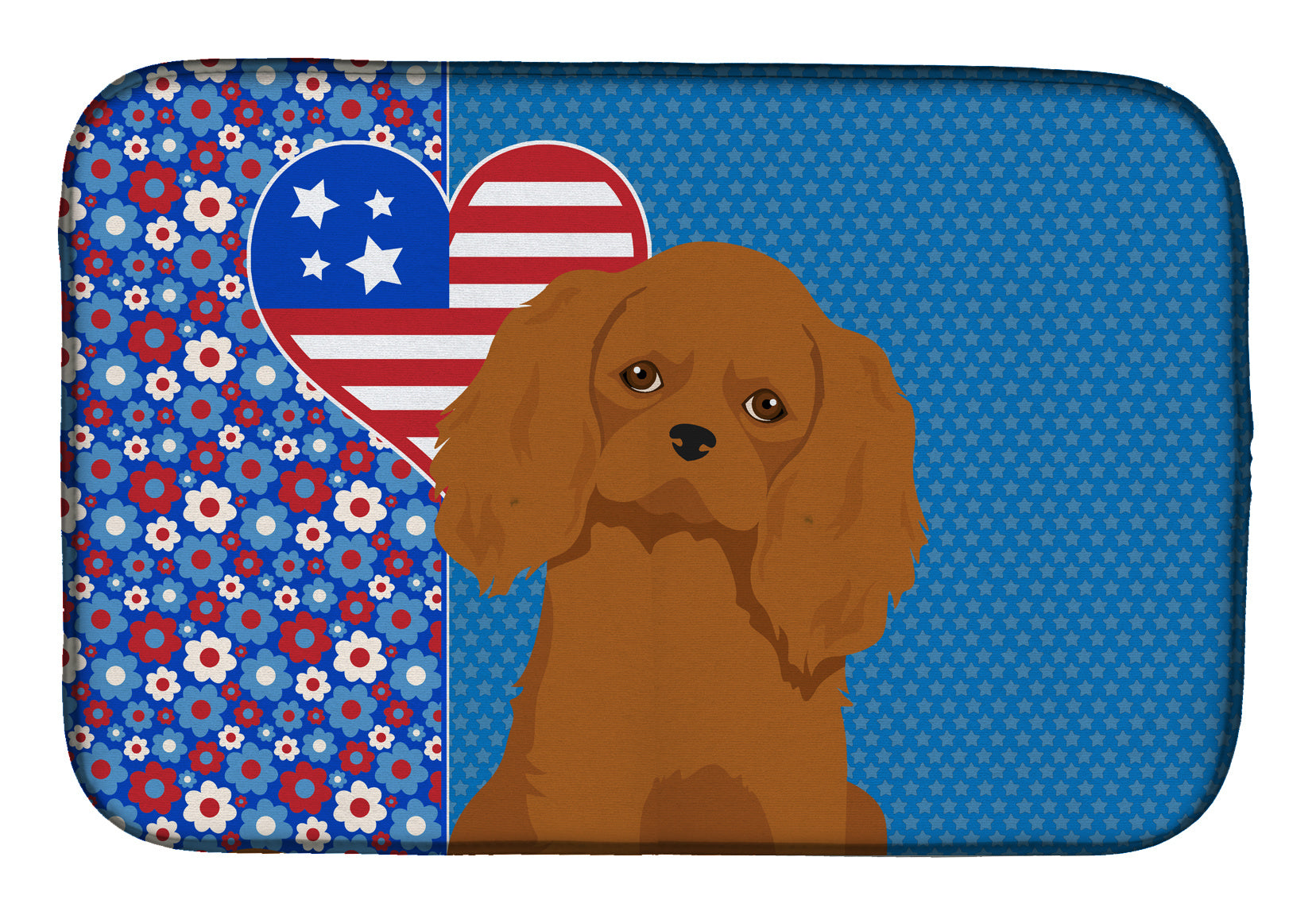 Ruby Cavalier Spaniel USA American Dish Drying Mat Absorbent Dish Drying Mat Pad for Kitchen Counter Dish Drainer Mat for Countertop, 14 x 21", Multicolor