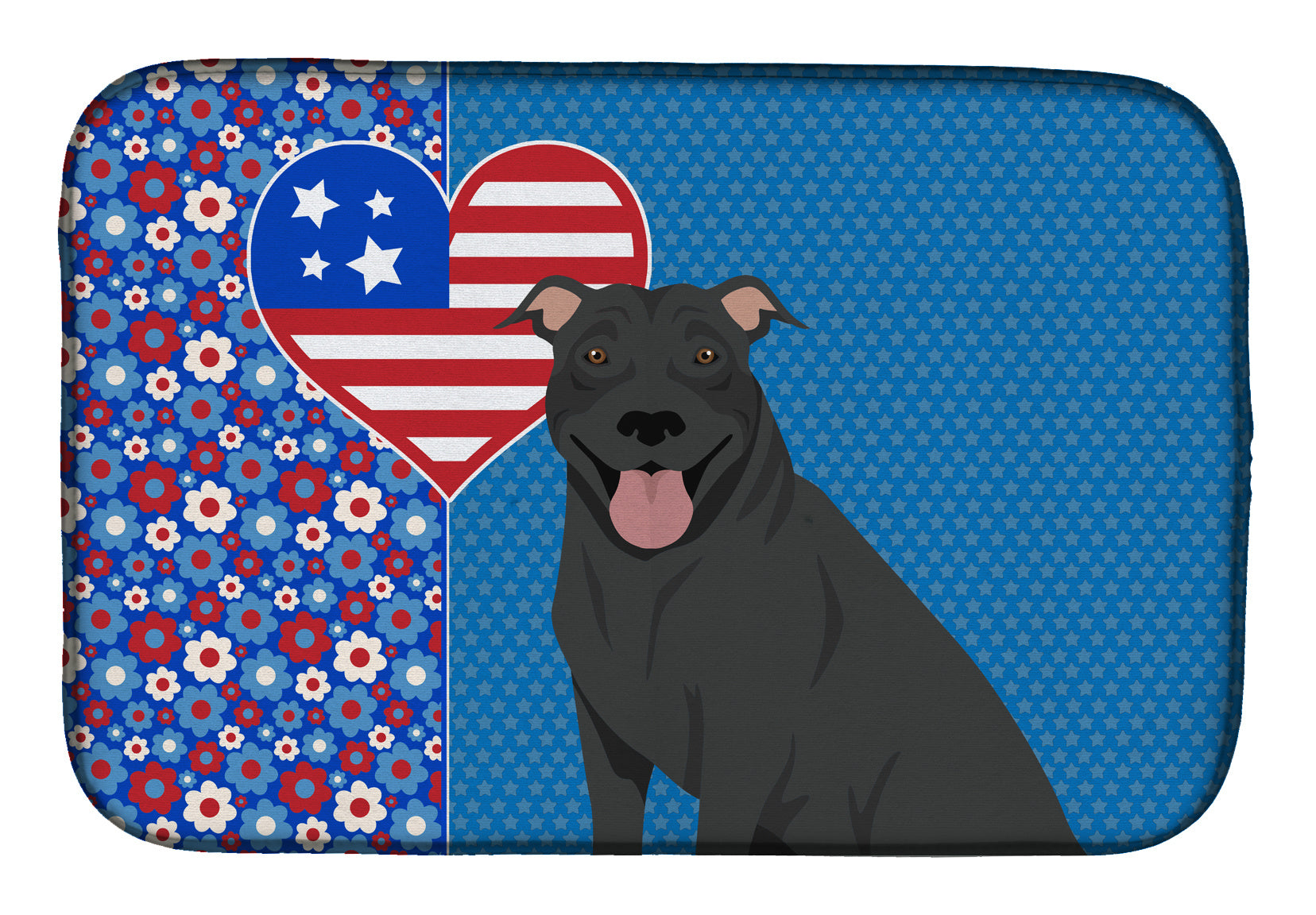 NEW Black Pit Bull Terrier USA American Dish Drying Mat Absorbent Dish Drying Mat Pad for Kitchen Counter Dish Drainer Mat for Countertop, 14 x 21", Multicolor