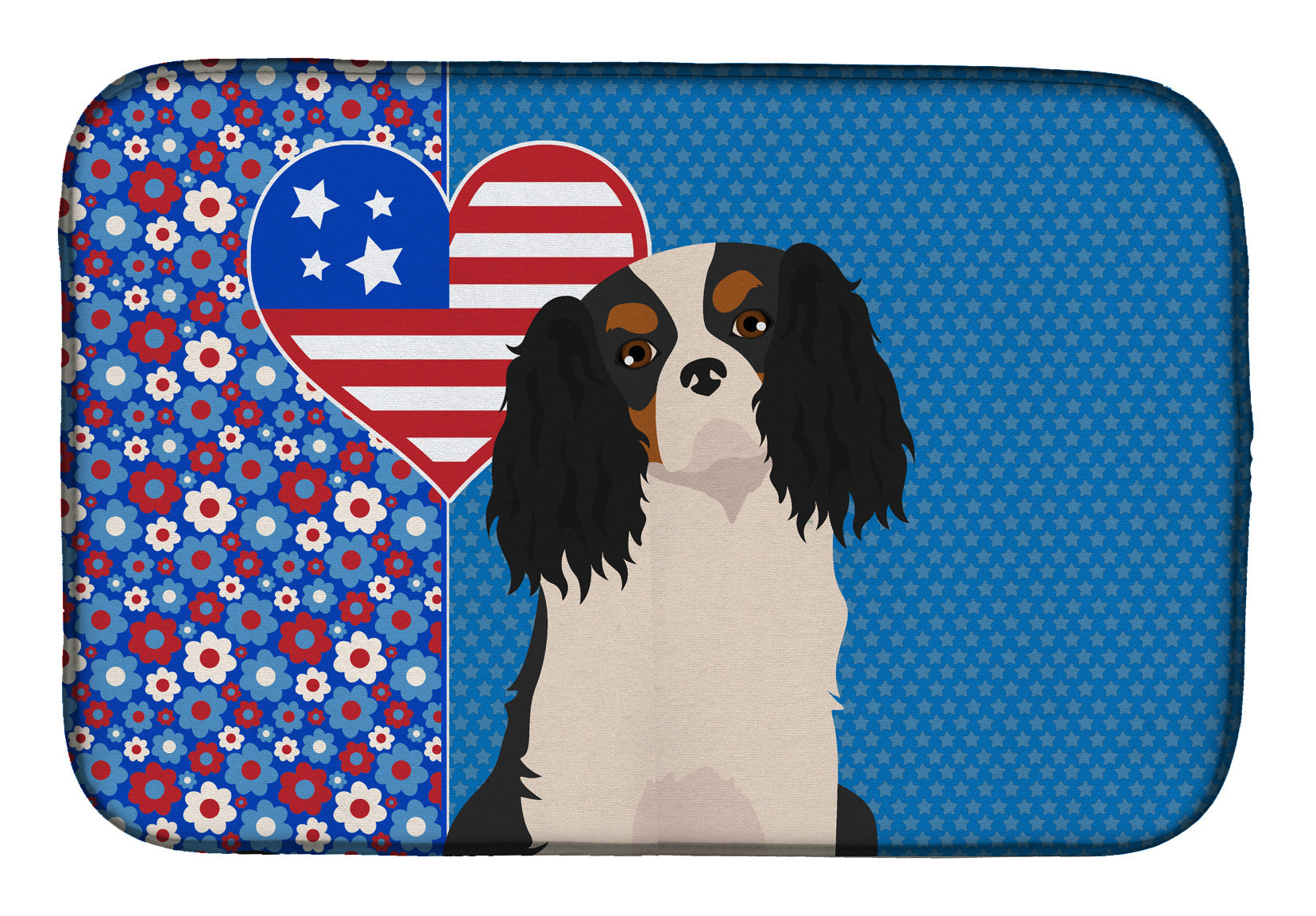 Tricolor Cavalier Spaniel USA American Dish Drying Mat Absorbent Dish Drying Mat Pad for Kitchen Counter Dish Drainer Mat for Countertop, 14 x 21", Multicolor