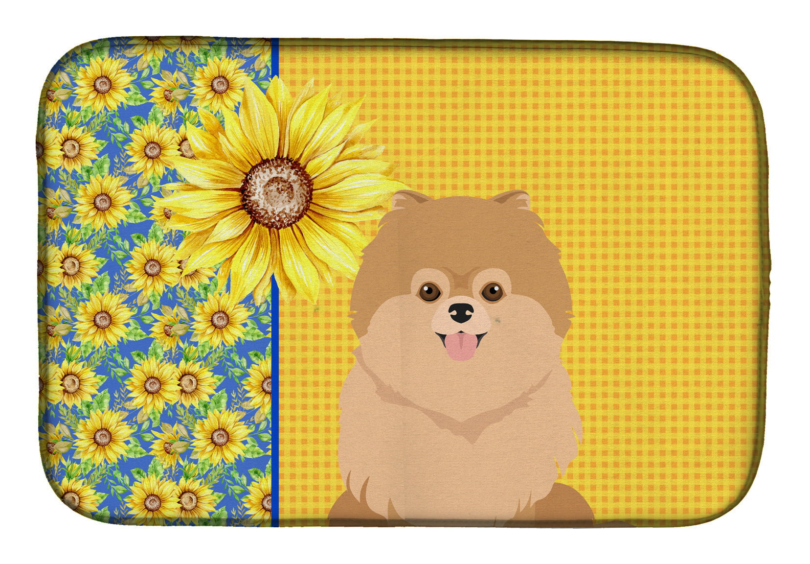 Summer Sunflowers Orange Pomeranian Dish Drying Mat Absorbent Dish Drying Mat Pad for Kitchen Counter Dish Drainer Mat for Countertop, 14 x 21", Multicolor