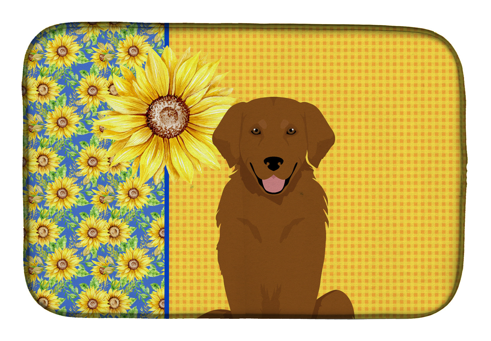 Summer Sunflowers Mahogany Golden Retriever Dish Drying Mat Absorbent Dish Drying Mat Pad for Kitchen Counter Dish Drainer Mat for Countertop, 14 x 21", Multicolor