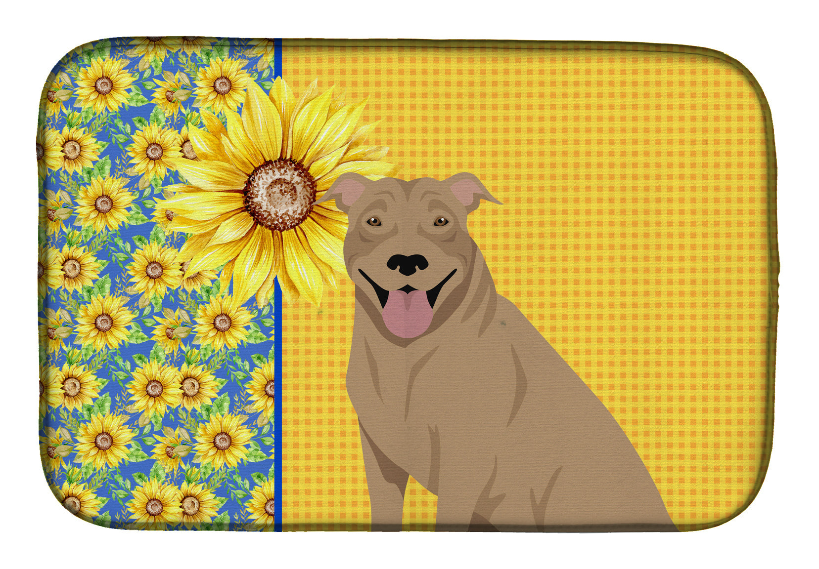 NEW Summer Sunflowers Fawn Pit Bull Terrier Dish Drying Mat Absorbent Dish Drying Mat Pad for Kitchen Counter Dish Drainer Mat for Countertop, 14 x 21", Multicolor