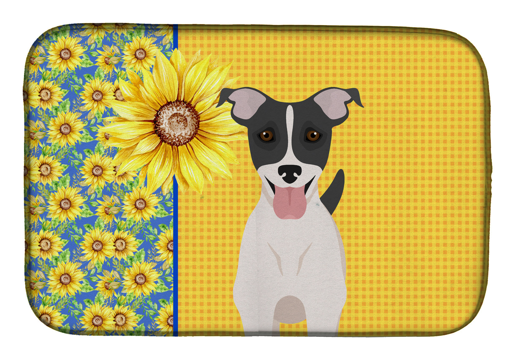 Summer Sunflowers Black White Smooth Jack Russell Terrier Dish Drying Mat Absorbent Dish Drying Mat Pad for Kitchen Counter Dish Drainer Mat for Countertop, 14 x 21", Multicolor