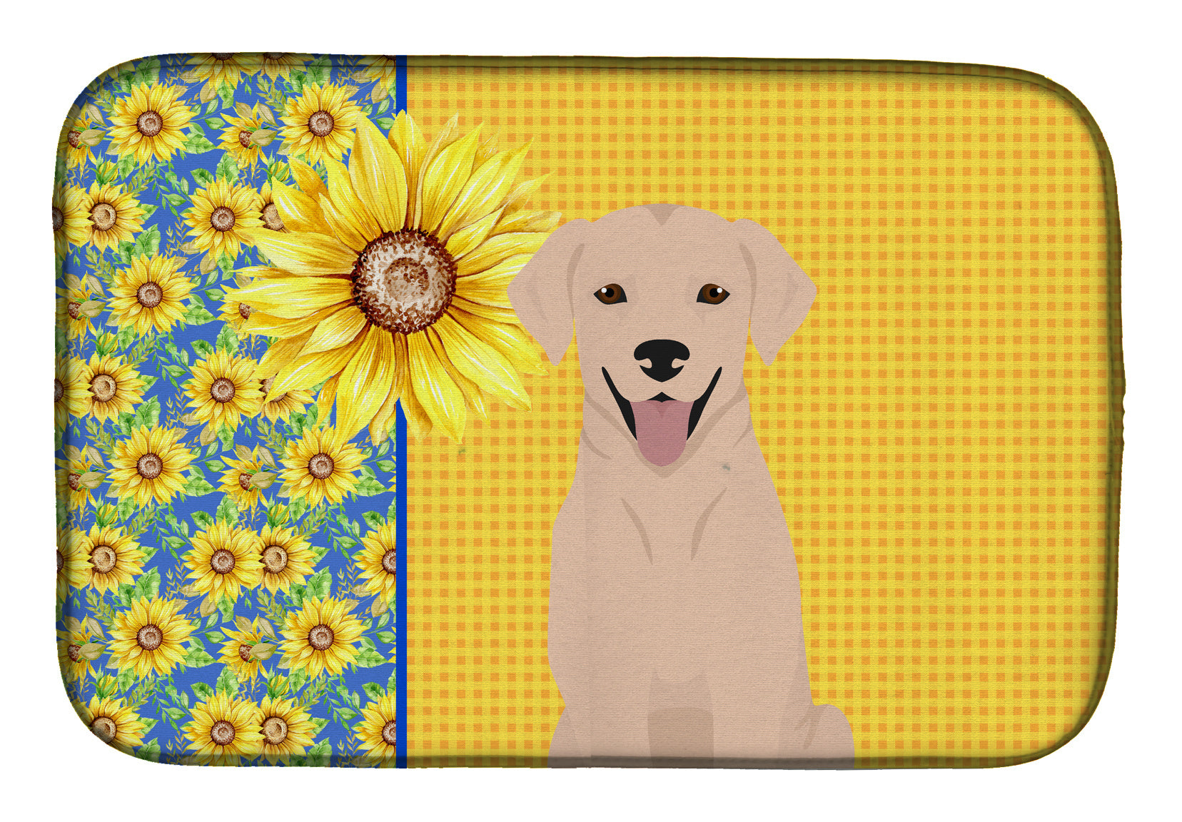 Summer Sunflowers Yellow Labrador Retriever Dish Drying Mat Absorbent Dish Drying Mat Pad for Kitchen Counter Dish Drainer Mat for Countertop, 14 x 21", Multicolor