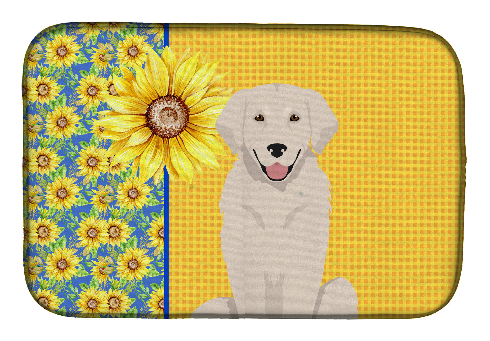 Summer Sunflowers Cream Golden Retriever Dish Drying Mat Absorbent Dish Drying Mat Pad for Kitchen Counter Dish Drainer Mat for Countertop, 14 x 21", Multicolor