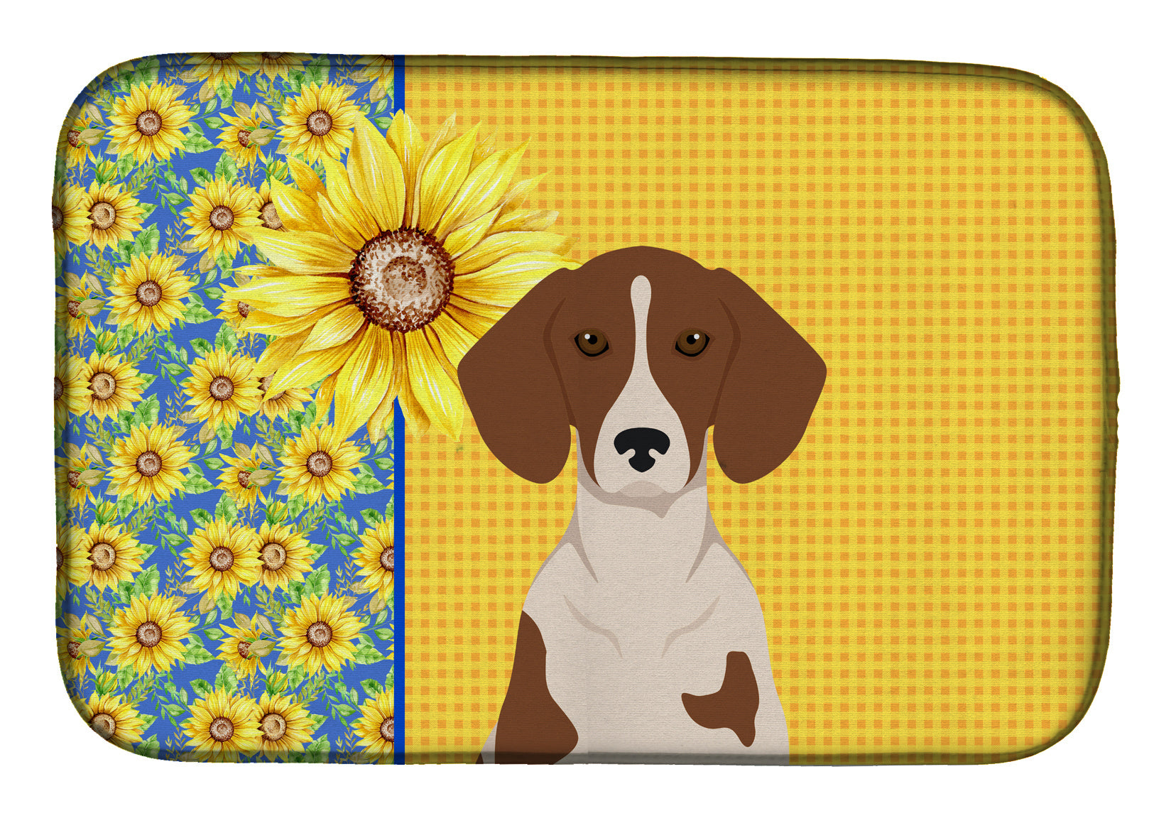 Summer Sunflowers Red Piebald Dachshund Dish Drying Mat Absorbent Dish Drying Mat Pad for Kitchen Counter Dish Drainer Mat for Countertop, 14 x 21", Multicolor