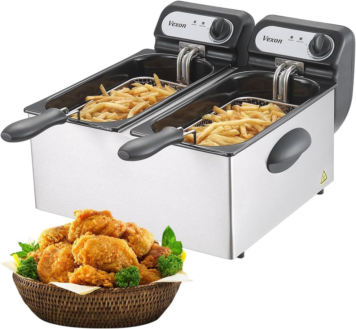 3000W Electric Commercial Deep Fryer With Baskets & Lids,2x3l Stainless Steel Double Deep Fryer,Small Deep Fryer With Basket,Temperature Control,Overheat Protection