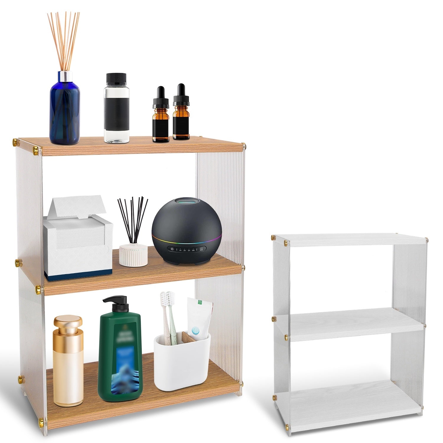 3-Tier Acrylic Countertop Organizer Bathroom Wood Counter Storage Rack Standing Vanity Cosmetics Shelf Cup Holder Desk Display Shelves