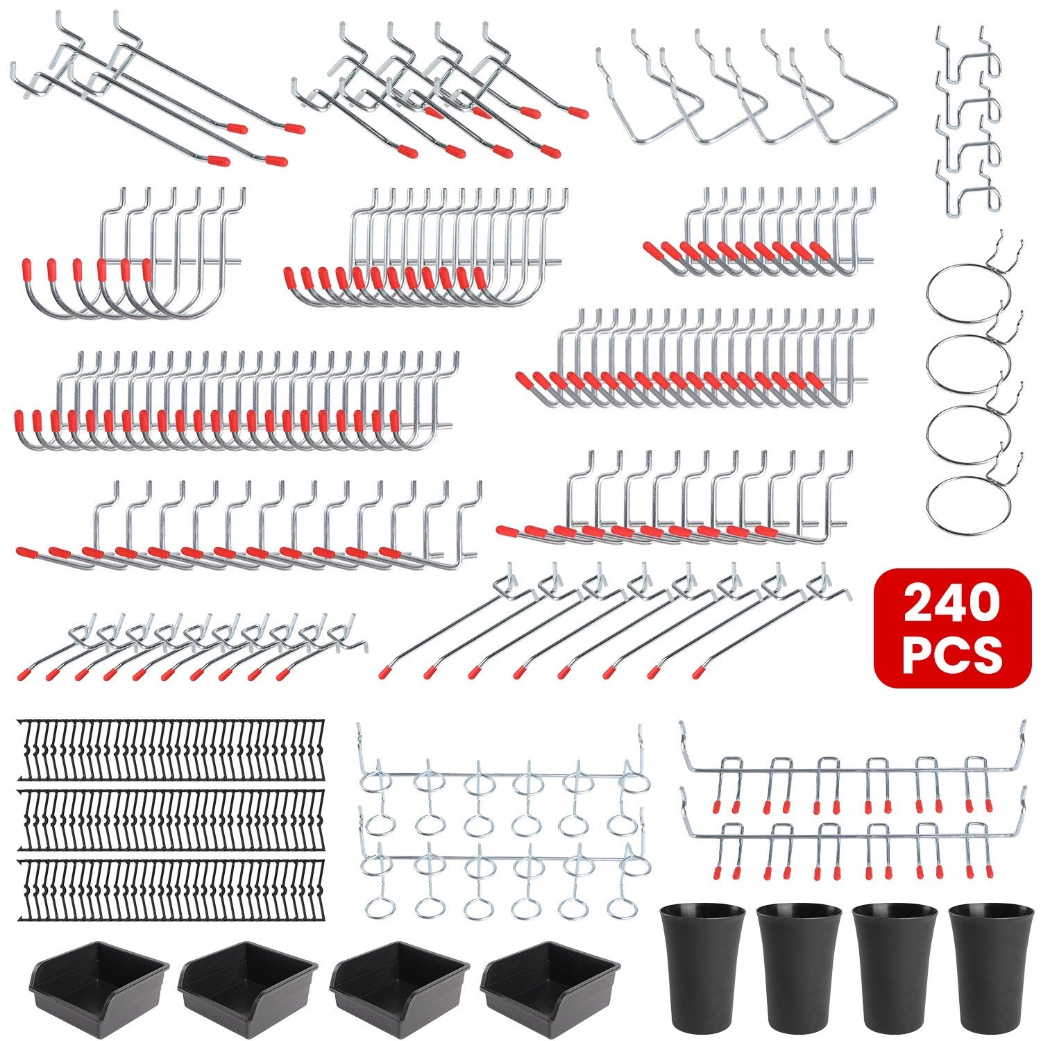 240Pcs Pegboard Hooks Assortment Garage Pegboard Accessories Organizer Kit 1/8 and 1/4 inch Peg Board Hooks