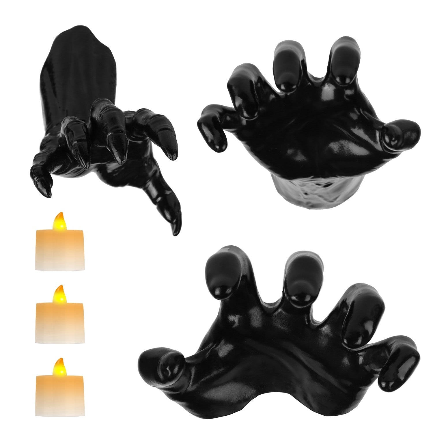 3Pcs Creepy Reaching Hands With Lighted Candles Wall Mounted Halloween Decoration Witch Devil Hand Aesthetic Goth Gothic Life-Sized Horror Hands Hanging Sculpture