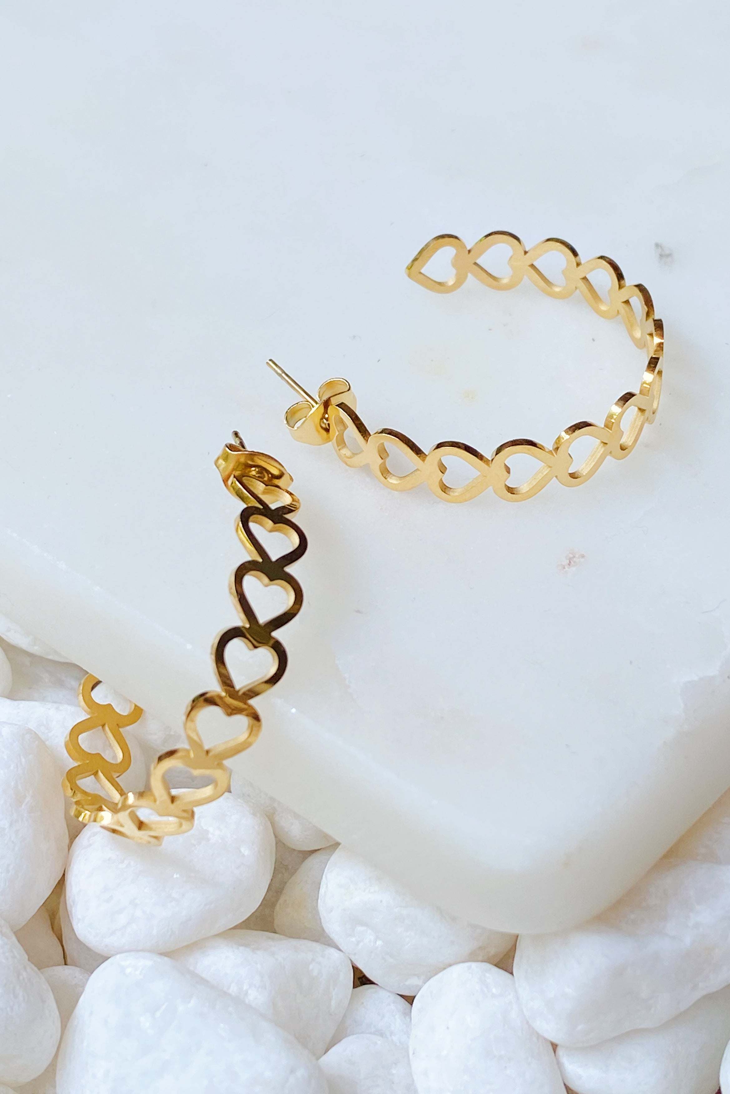 Linked Heart Hoop Earrings