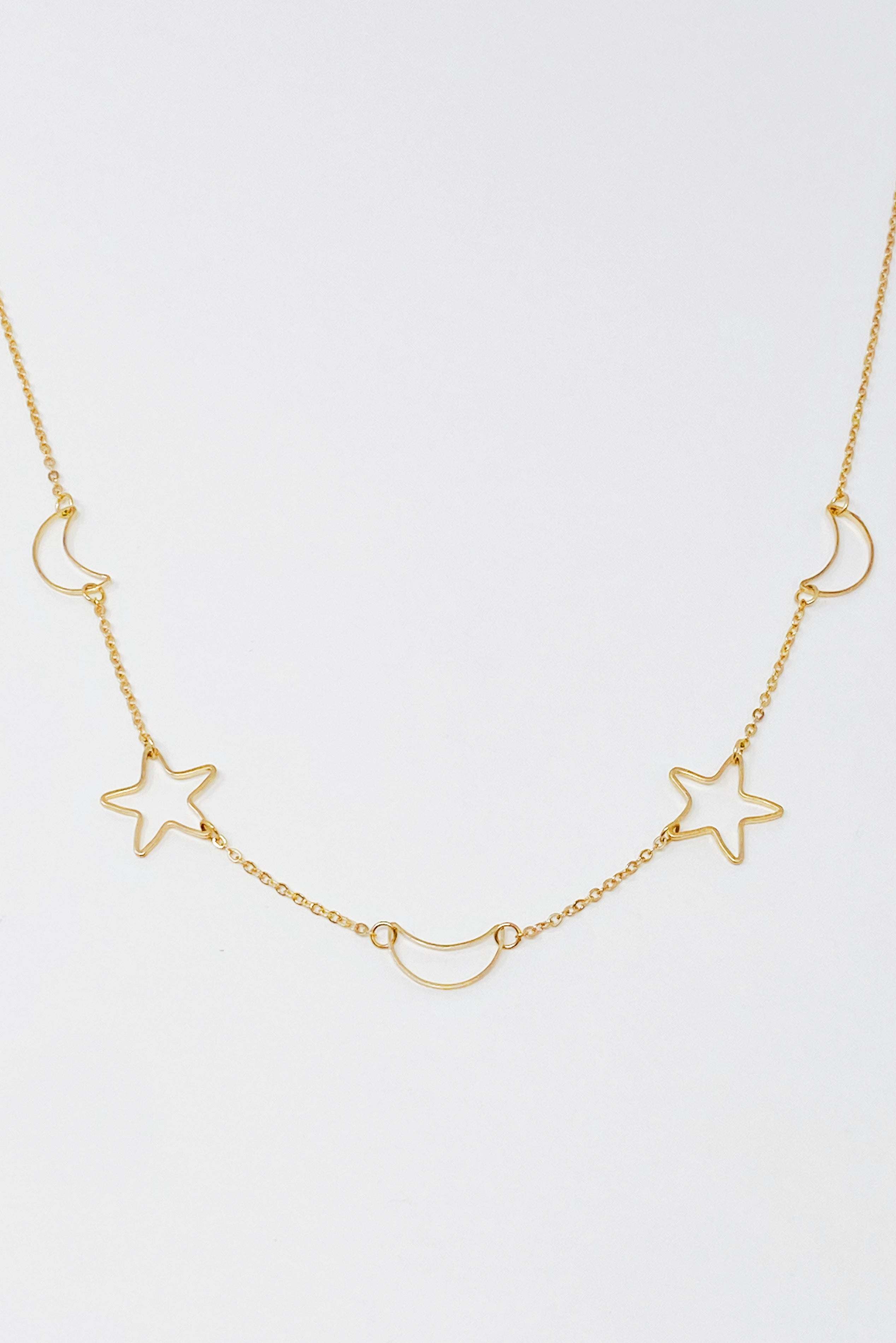 Moon And Star Necklace, Gold