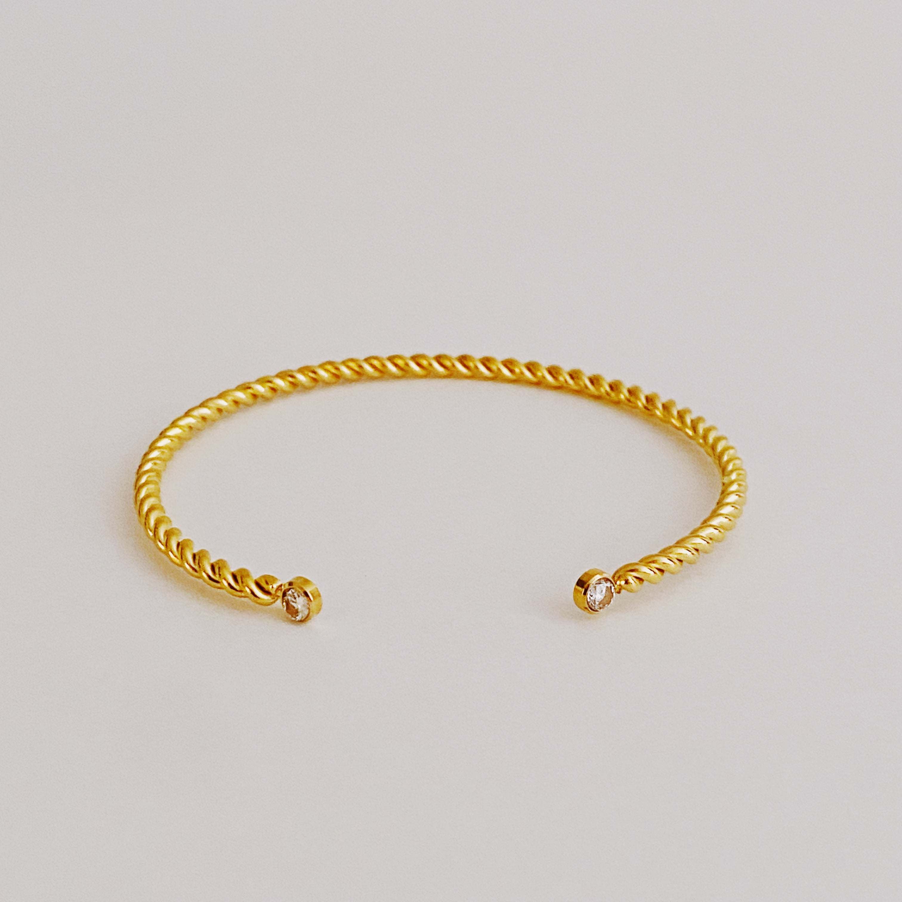 Slim And Cabled Open Bangle Bracelet