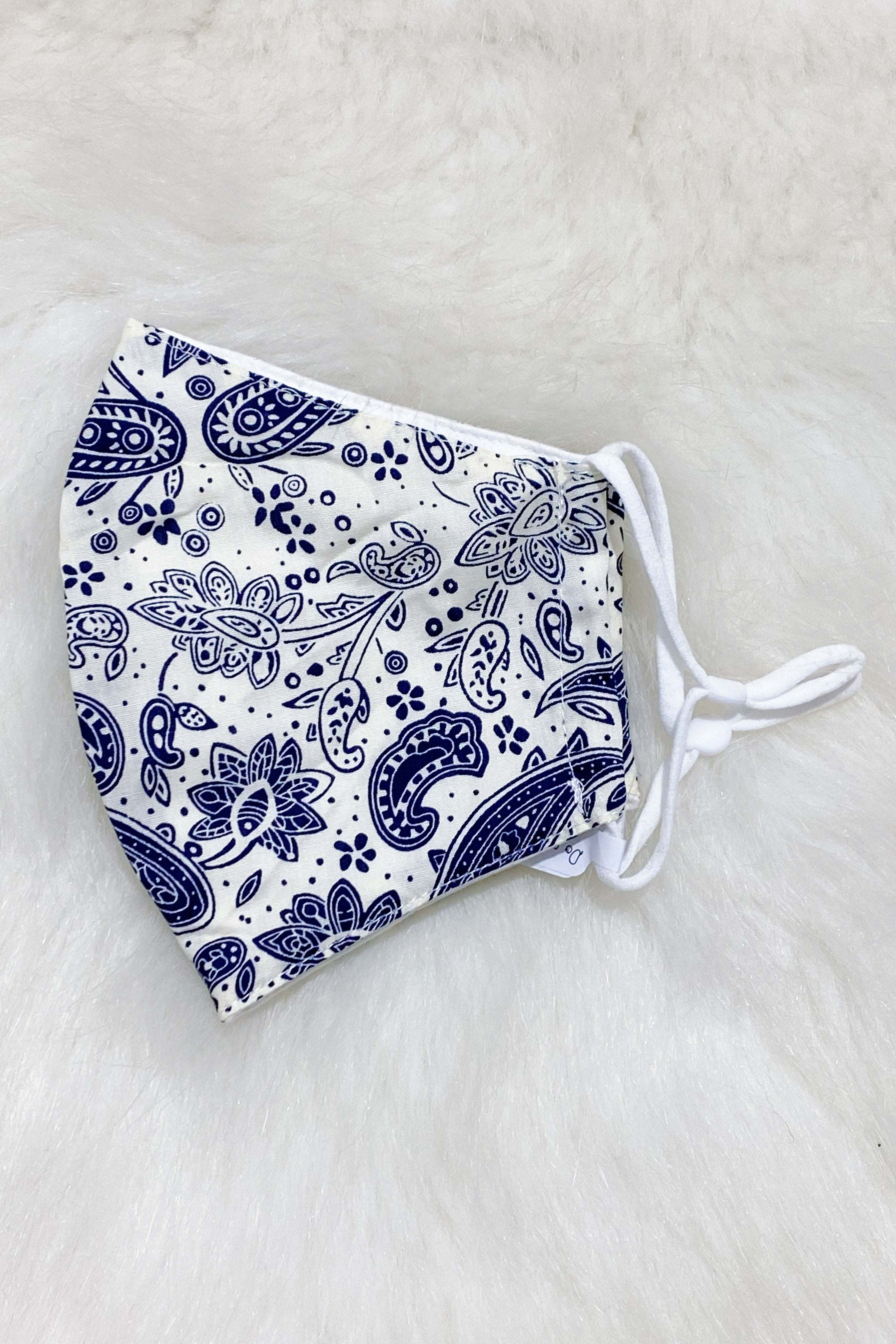 Paisley Fabric Mask in White