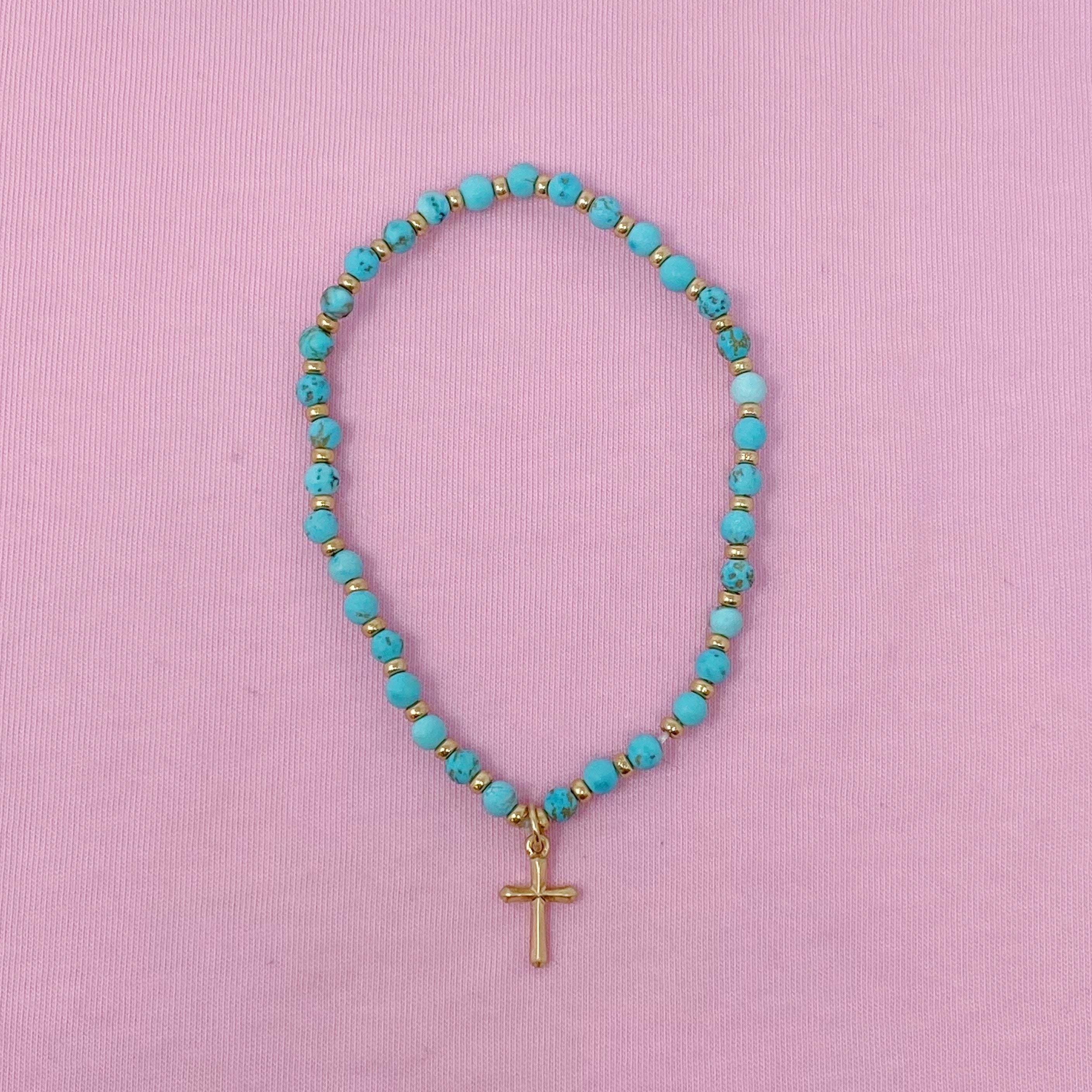 Stone Bead Cross Anklet