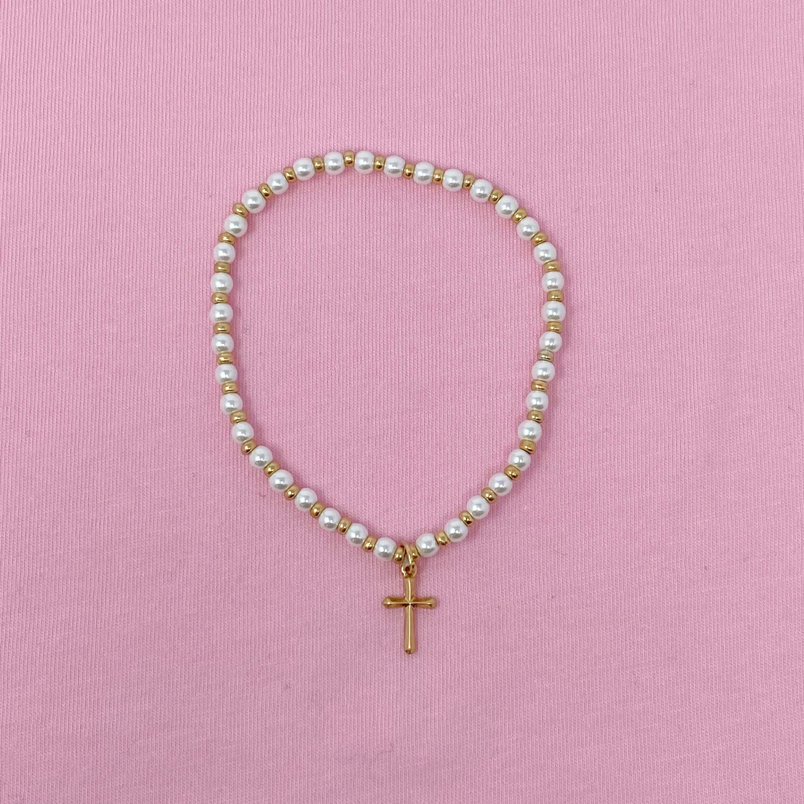 Stone Bead Cross Anklet