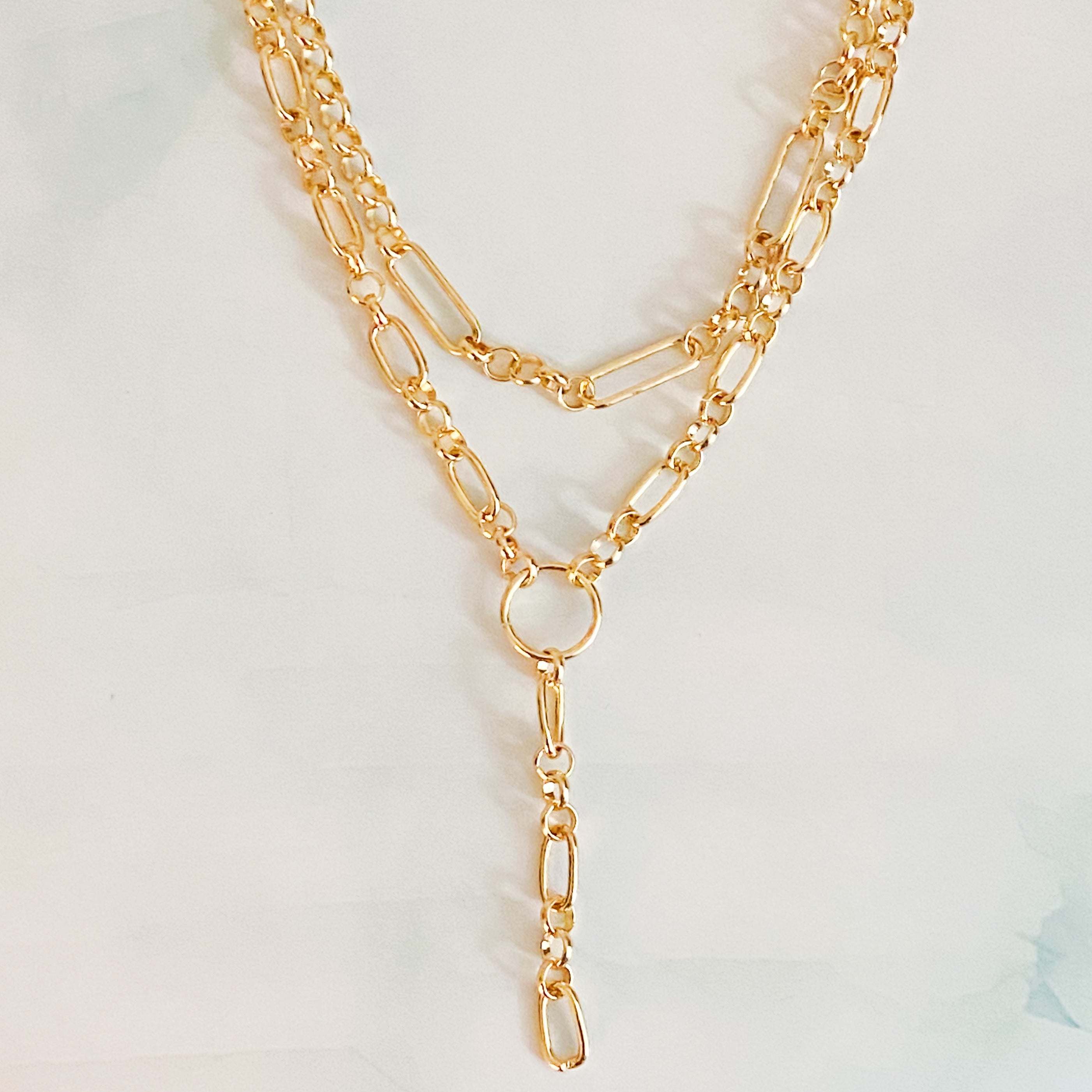 T Drop Layered Chain Necklace