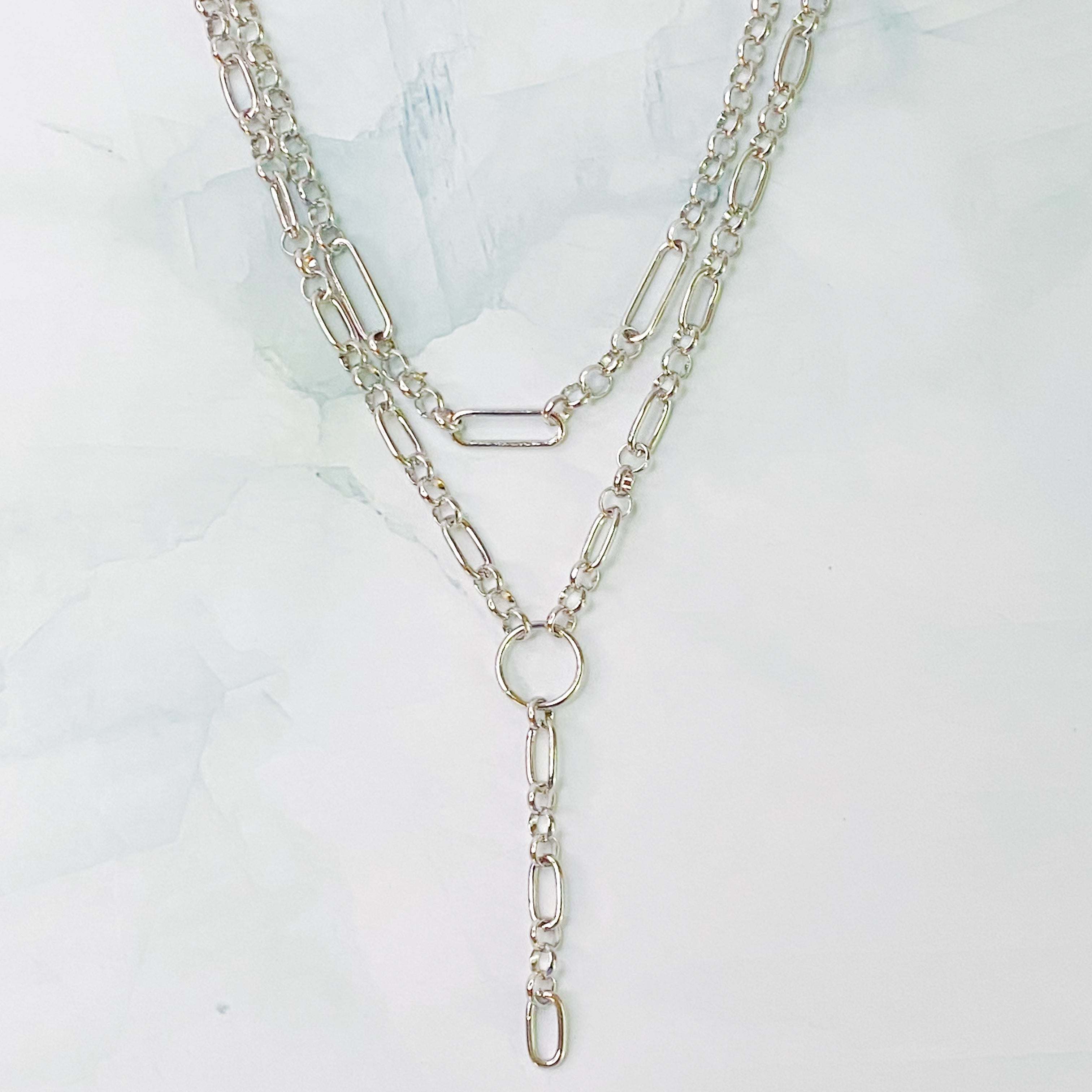 T Drop Layered Chain Necklace