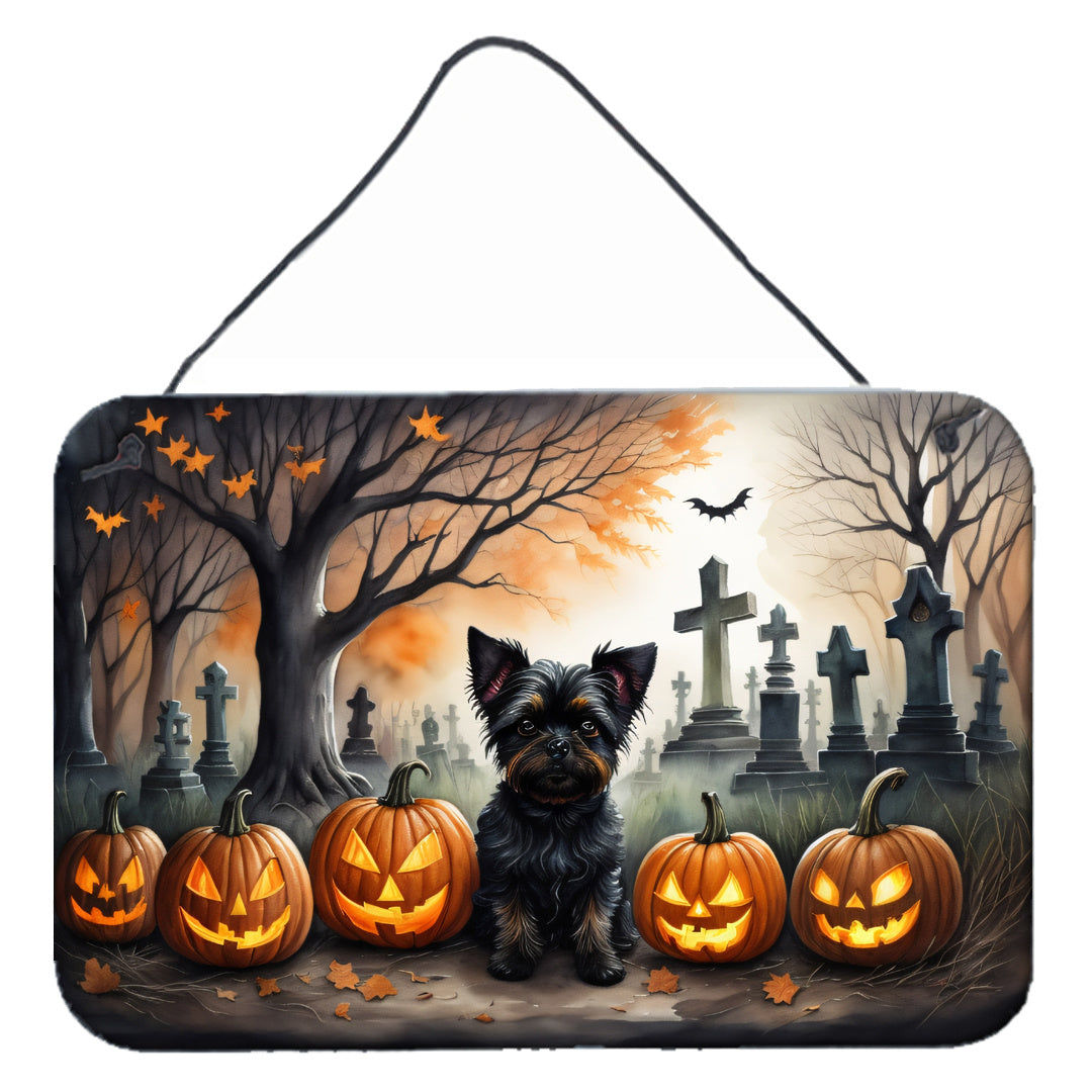 NEW Affenpinscher Spooky Halloween Wall or Door Hanging Prints Aluminum Metal Sign Kitchen Wall Bar Bathroom Plaque Home Decor, 8HX12W, Multicolor