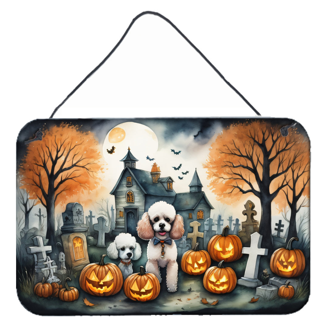 NEW Poodle Spooky Halloween Wall or Door Hanging Prints Aluminum Metal Sign Kitchen Wall Bar Bathroom Plaque Home Decor, 8HX12W, Multicolor