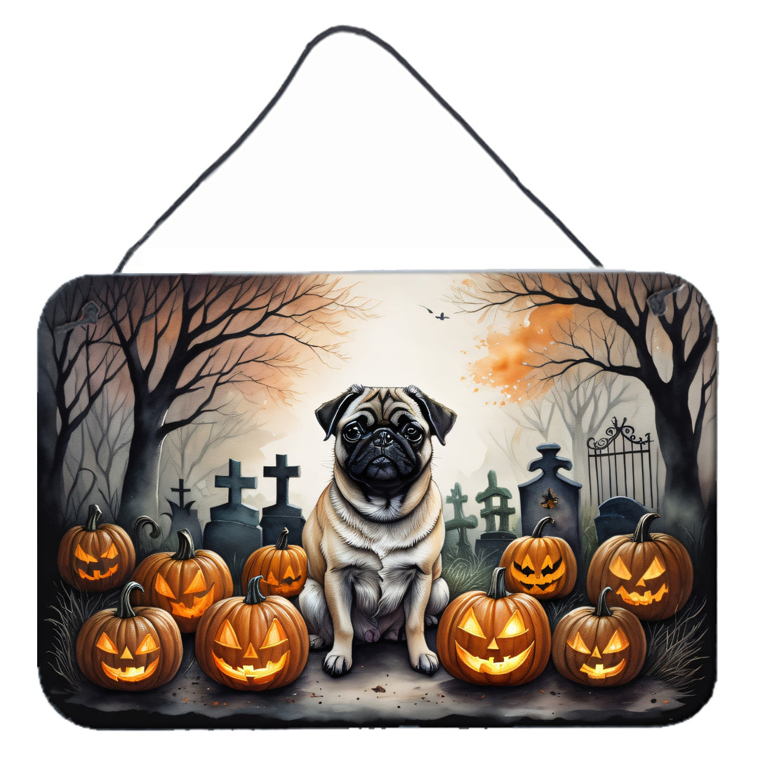 NEW Fawn Pug Spooky Halloween Wall or Door Hanging Prints Aluminum Metal Sign Kitchen Wall Bar Bathroom Plaque Home Decor, 8HX12W, Multicolor