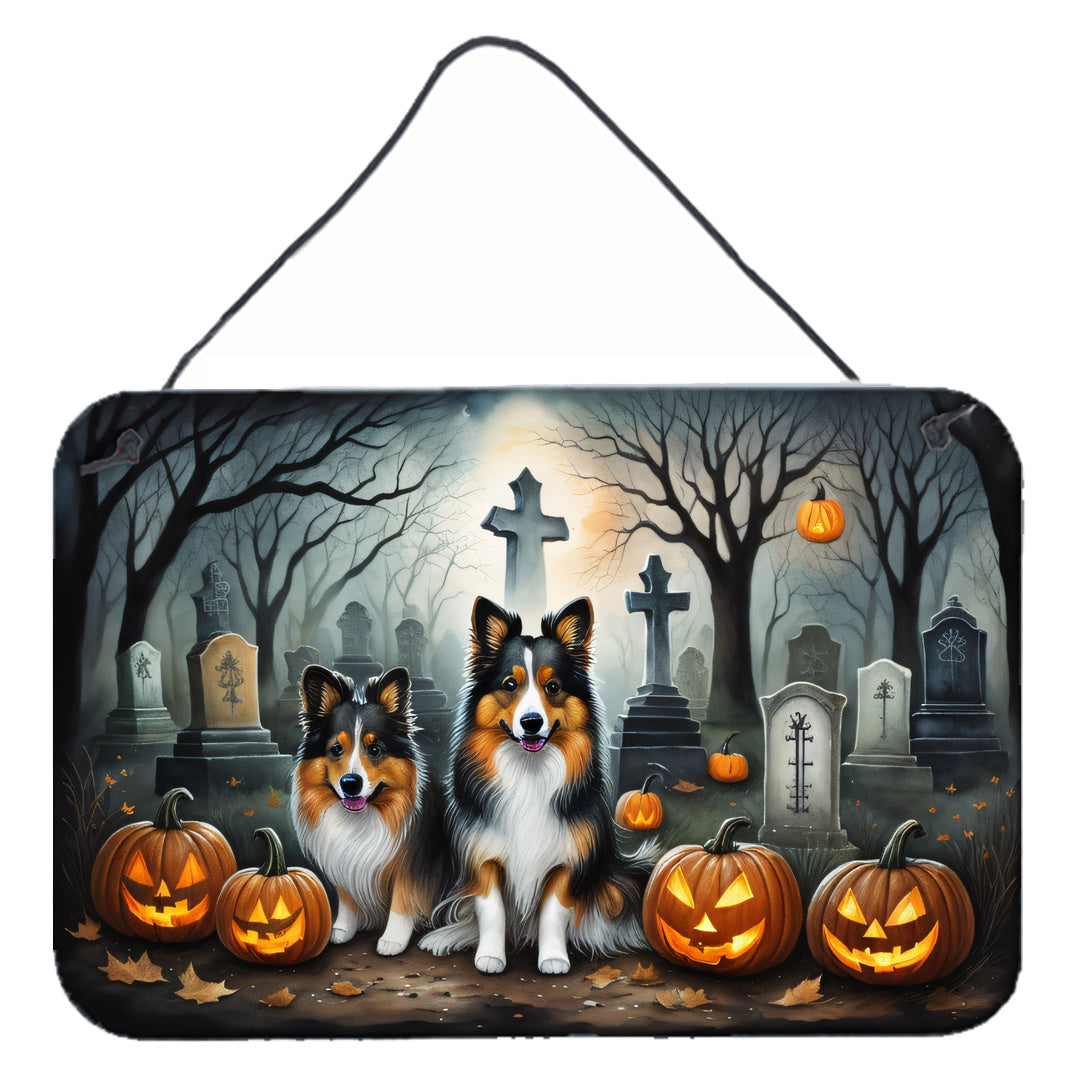 NEW Sheltie Spooky Halloween Wall or Door Hanging Prints Aluminum Metal Sign Kitchen Wall Bar Bathroom Plaque Home Decor, 8HX12W, Multicolor