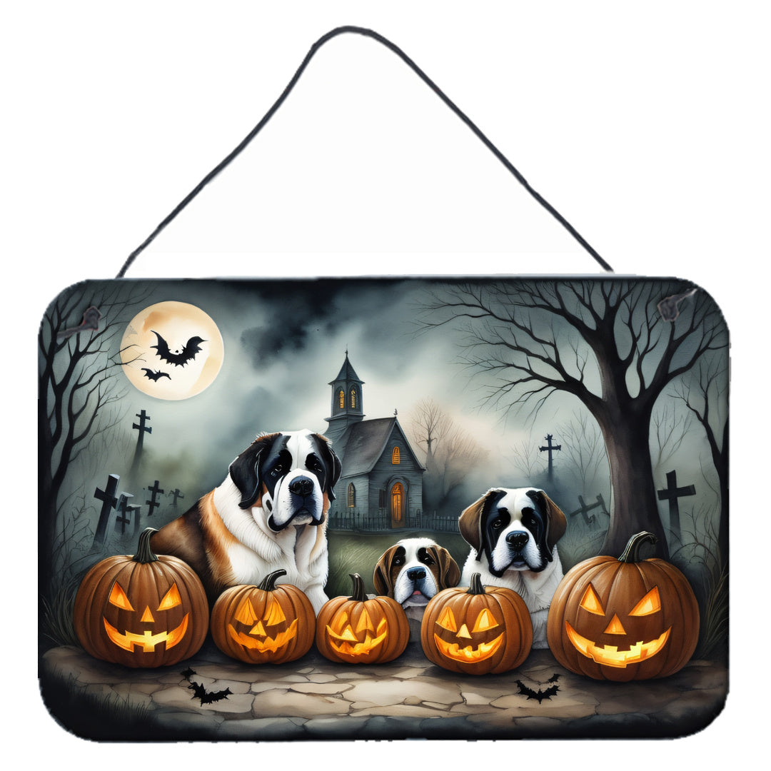 NEW Saint Bernard Spooky Halloween Wall or Door Hanging Prints Aluminum Metal Sign Kitchen Wall Bar Bathroom Plaque Home Decor, 8HX12W, Multicolor