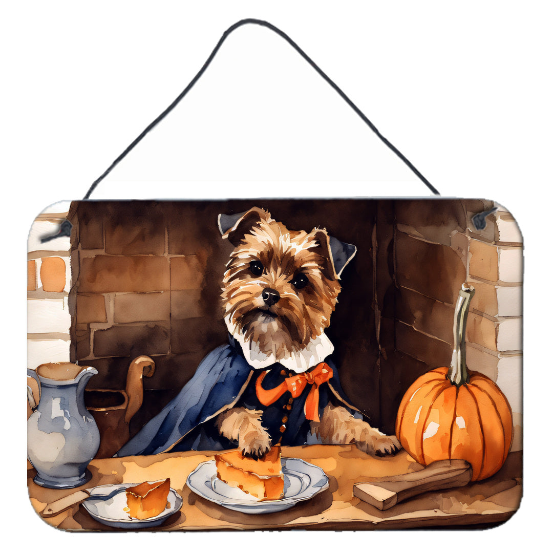 NEW Border Terrier Fall Kitchen Pumpkins Wall or Door Hanging Prints Aluminum Metal Sign Kitchen Wall Bar Bathroom Plaque Home Decor, 8HX12W, Multicolor