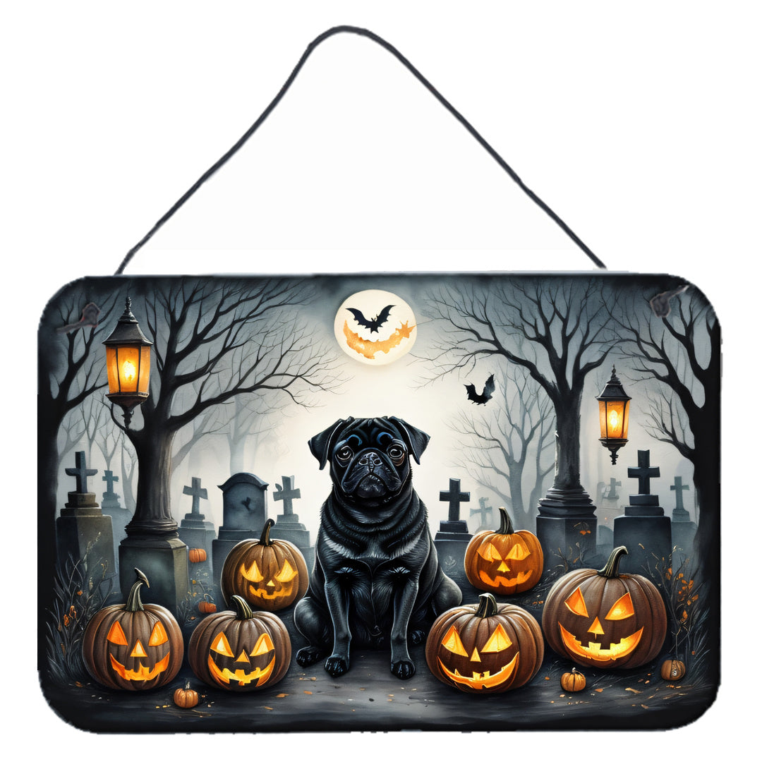 NEW Black Pug Spooky Halloween Wall or Door Hanging Prints Aluminum Metal Sign Kitchen Wall Bar Bathroom Plaque Home Decor, 8HX12W, Multicolor