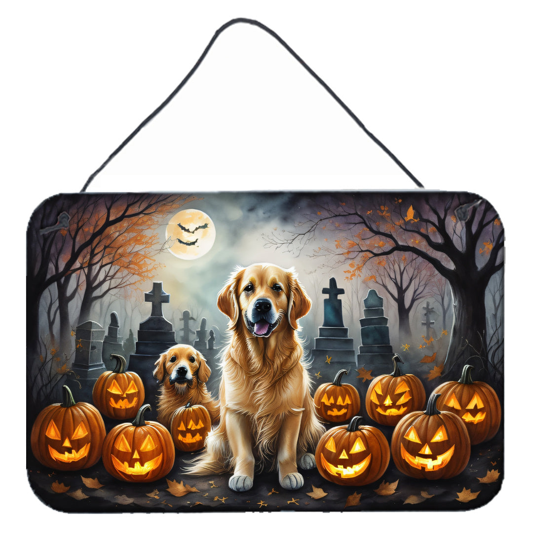 NEW Golden Retriever Spooky Halloween Wall or Door Hanging Prints Aluminum Metal Sign Kitchen Wall Bar Bathroom Plaque Home Decor, 8HX12W, Multicolor